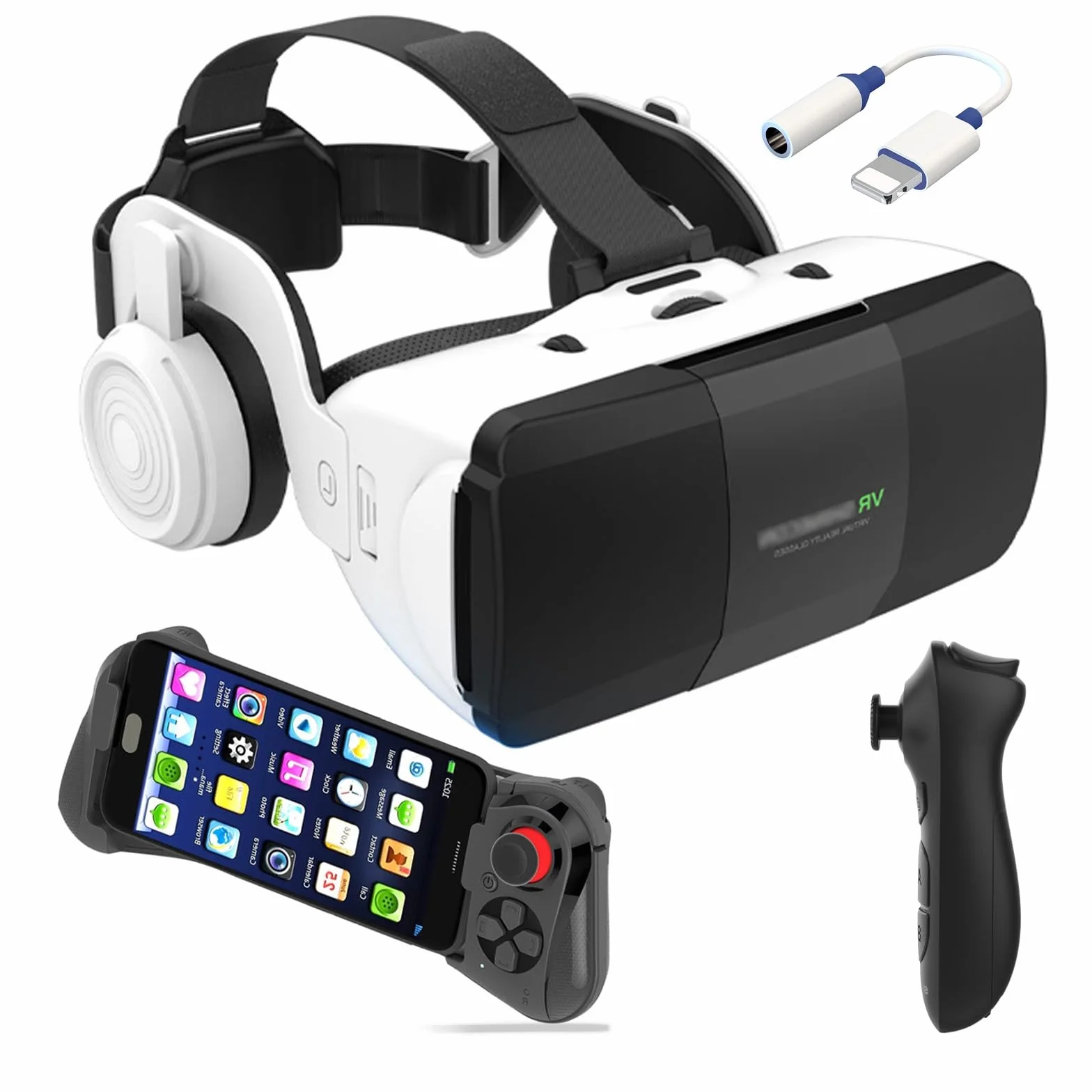 Visore Realtà Virtuale con Gamepad e Controller, Occhiali Virtuali 3D per Video Film e Giochi, Lente Regolabile Cuffie Realtà Virtuale per iphone, Samsung, Huawei, Xiaomi, Regali di Natale/Compleanno