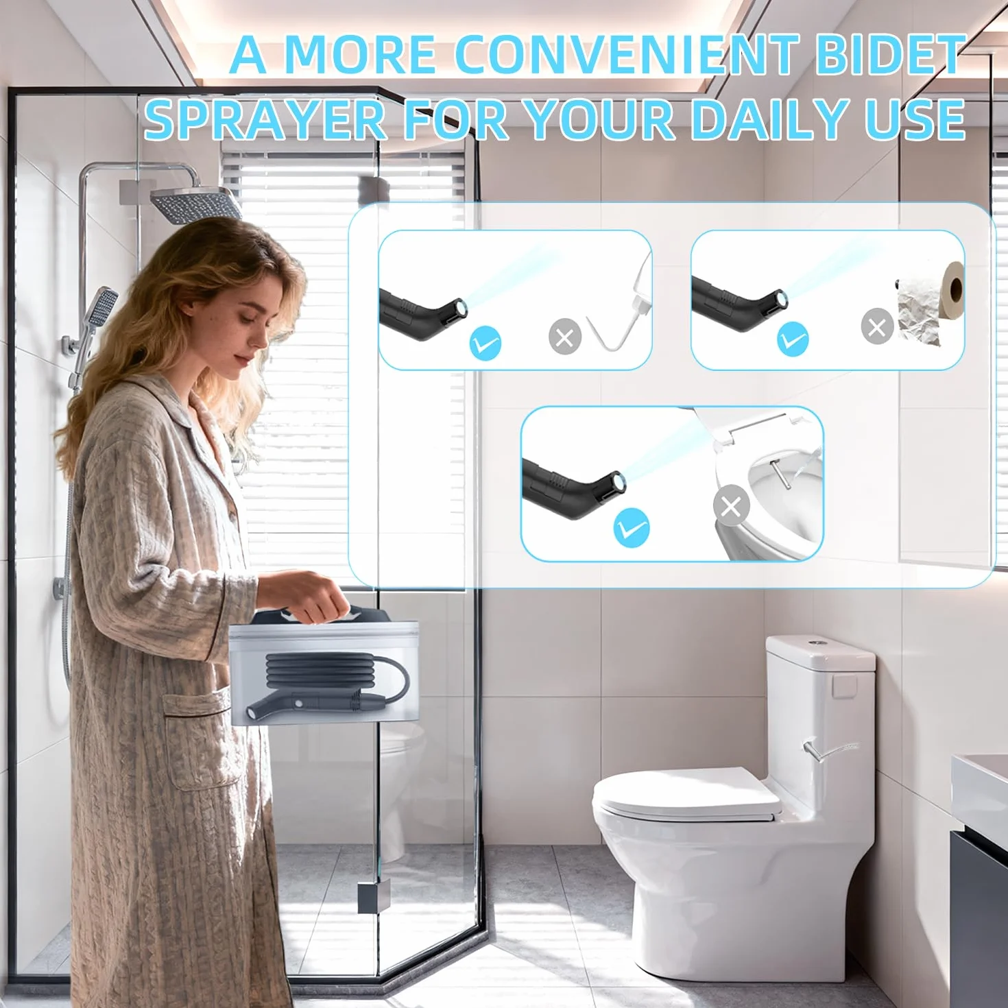 Spruzzatore elettrico portatile portatile per bidet da viaggio, per WC, bagno e escursioni all'aperto