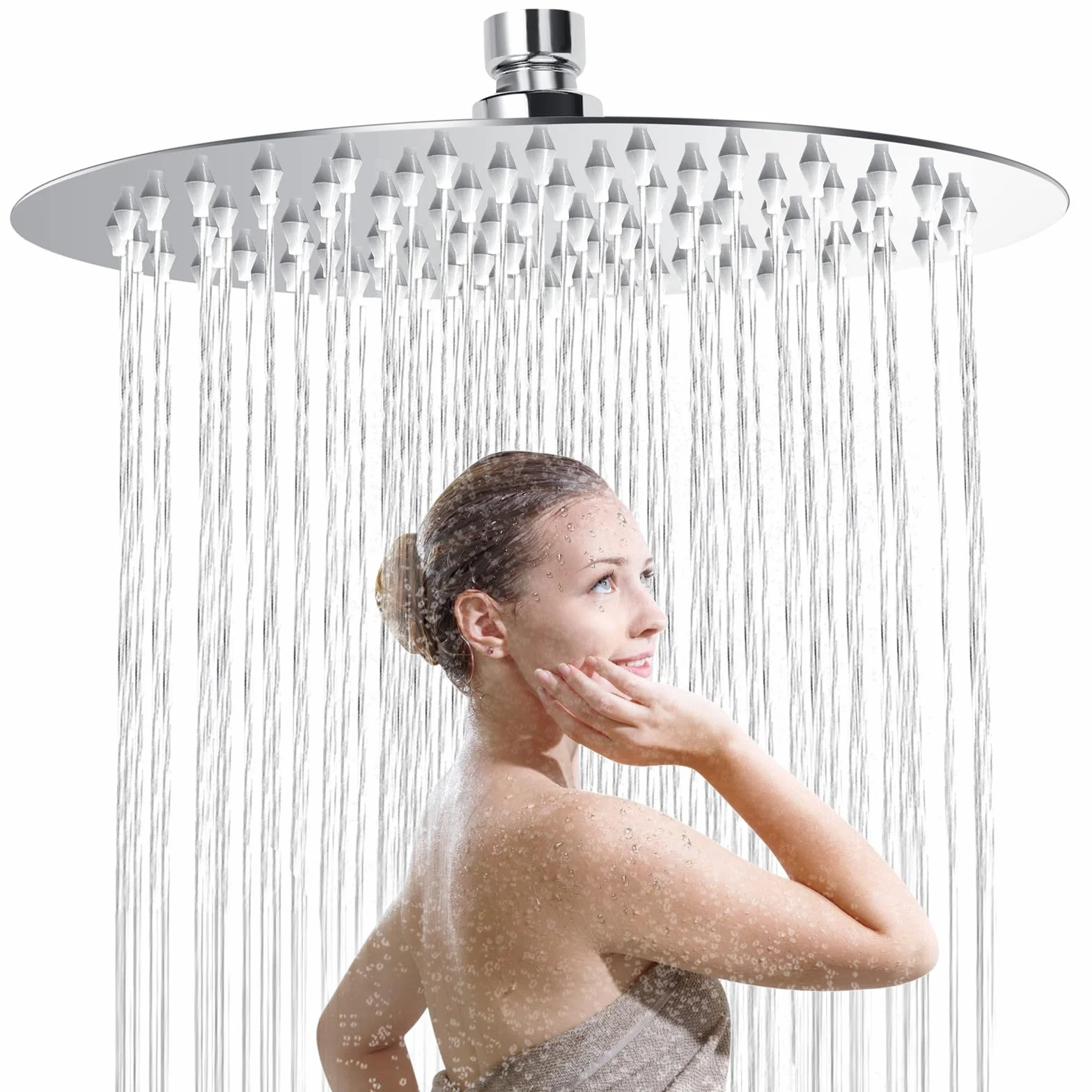 Soffione Doccia 8 Pollici Inox 304, Doccia Fisso Rotondo Regolabile 360°, 20CM Parete o Soffitto