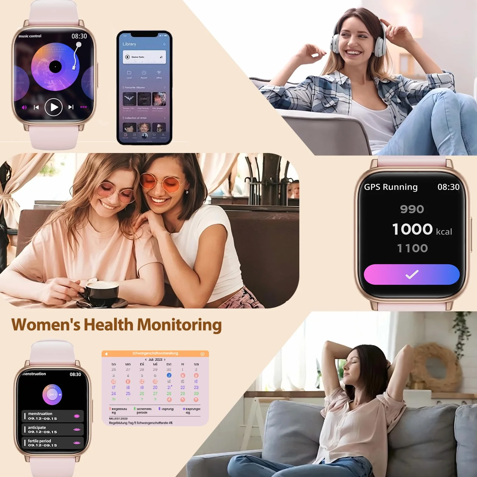 SLOKSFil Smartwatch Damen mit Telefonfunktion, 3 Armbänder 1.83" HD Fitness Tracker mit 24H Pulsmesser SpO2 Schlafmonitor 120+ Sportmodi IP68 Schrittzähler Smart Watch für iOS Android Roségold