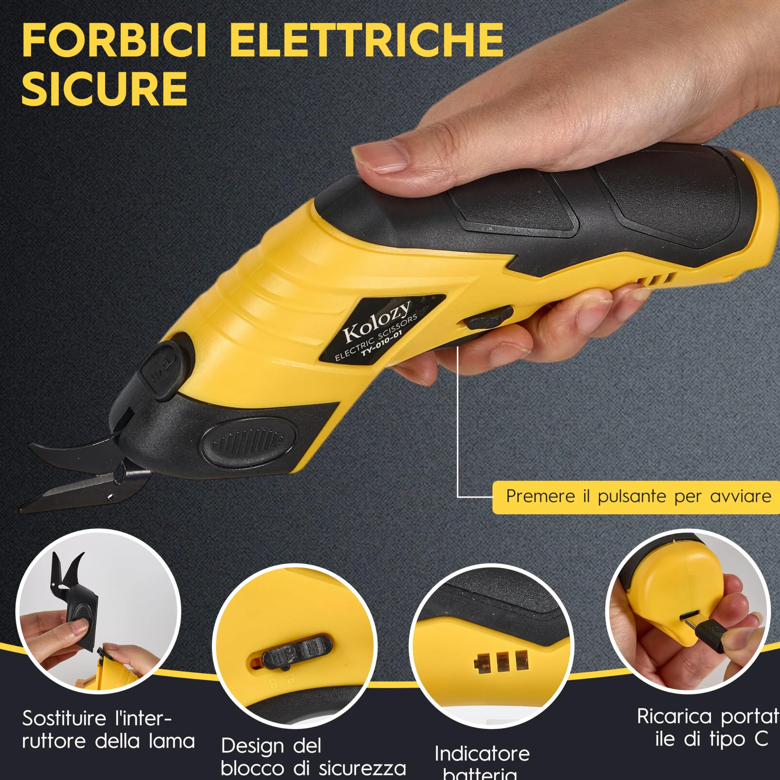 Forbici Elettriche Cutter 4V Ricaricabile 2500mAh 10000RPM 2 lame Taglio Cartone Pelle Plastica Moquette