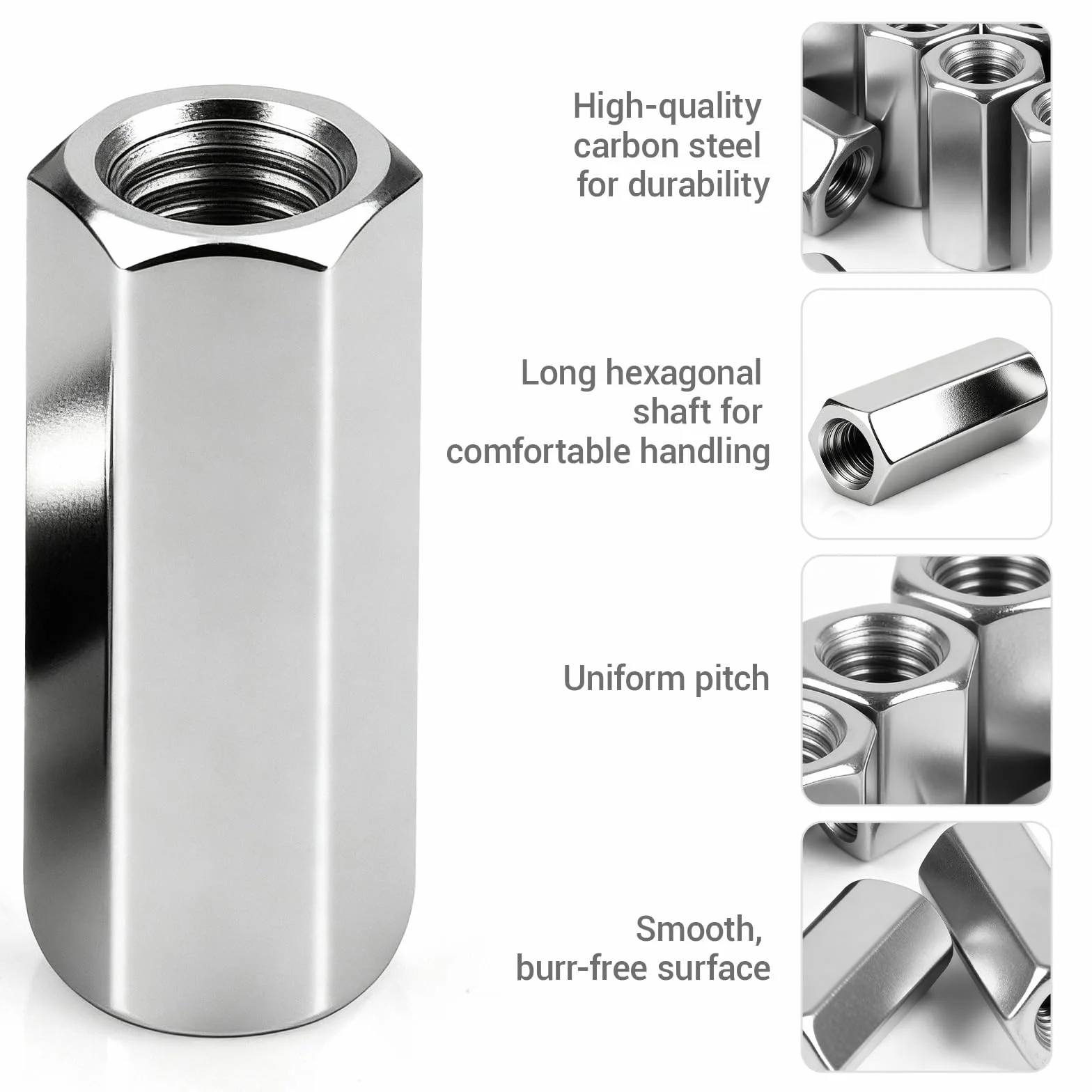 Dado lungo M8 x 50 mm dadi filettati zincati esagonali manicotti distanziali 10 pezzi