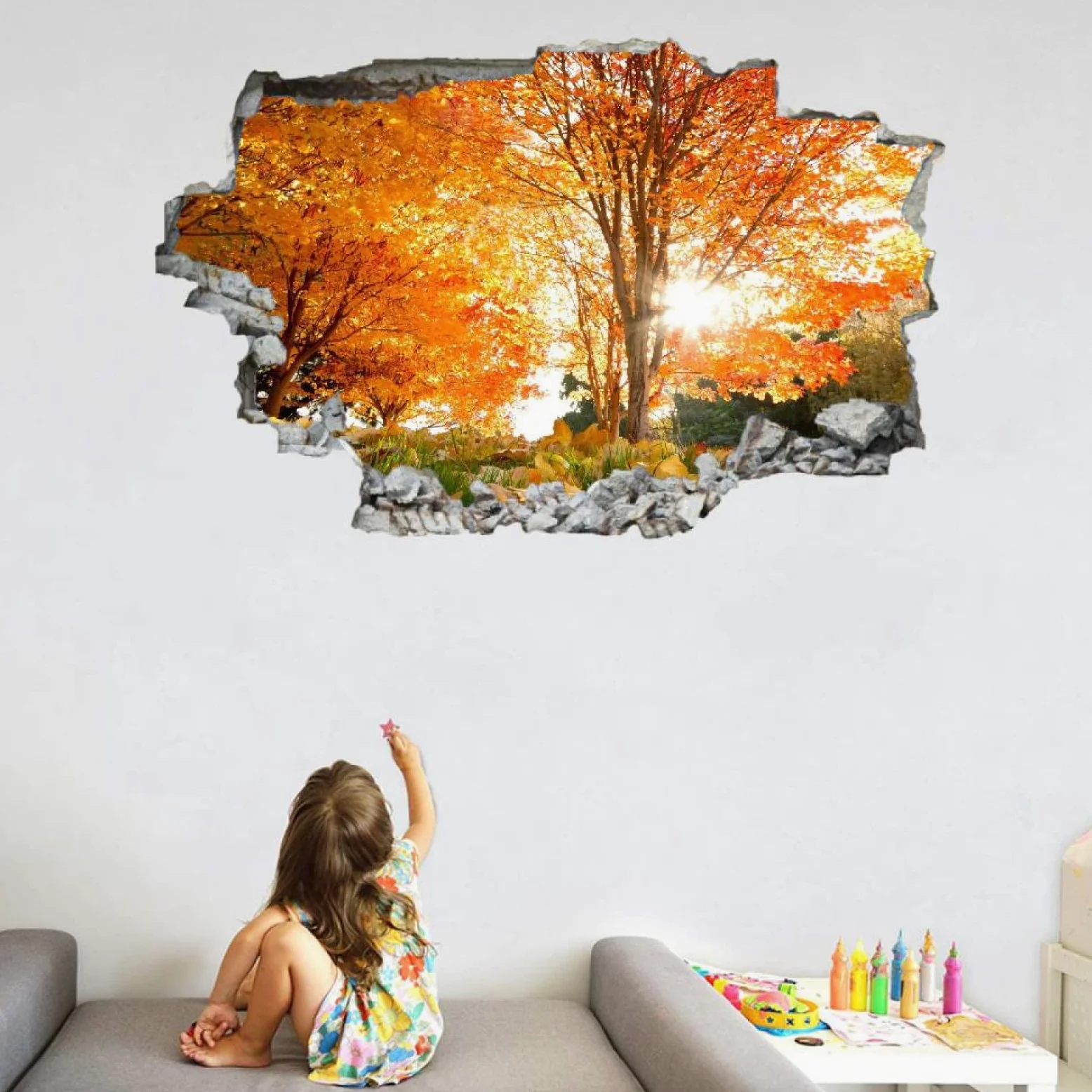 Adesivo Da Parete 3D Rimovibile Albero Decorazione Da Parete, Pavimento, Soffitto, Decalcomania Fracassata, Decorazione Artistica Paesaggio Per Soggiorno, Murale 75x113cm