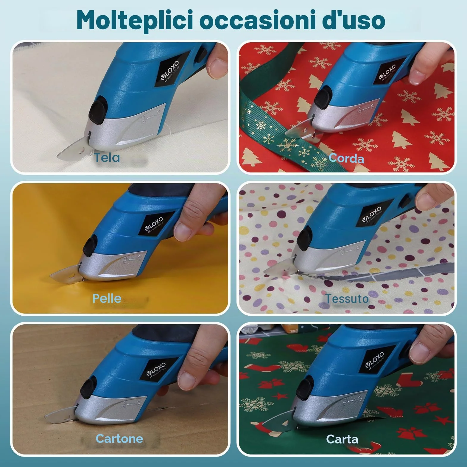 VLOXO Forbici Elettriche Senza Fili Cutter per Tessuti con 2 Testina di Taglio Ricaricabile (Arancione)