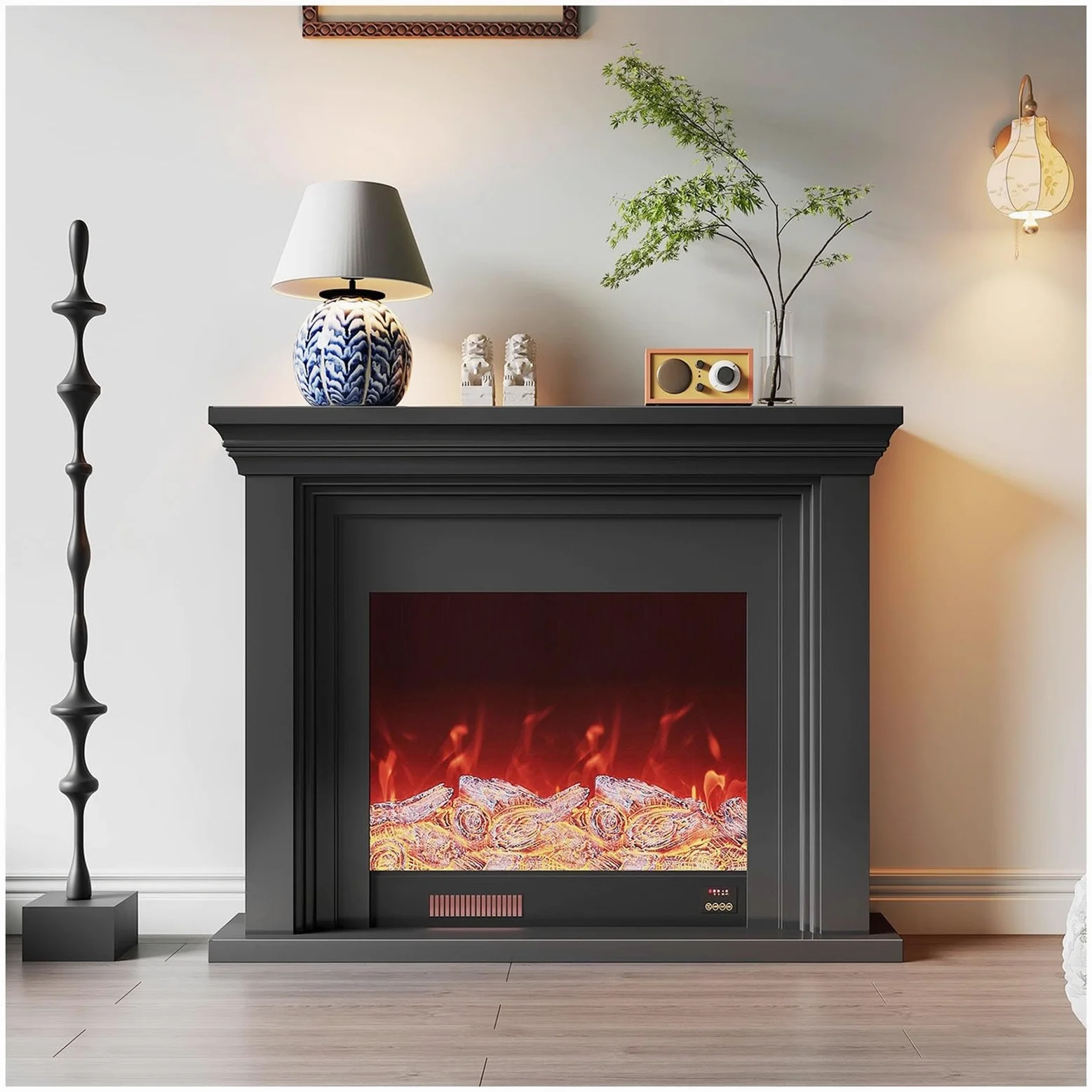 Stufa per camino elettrico, vetrina, porta TV per camino | Resina Simulazione Legno Carbonio Effetto Fiamma 3D, Soggiorno/foyer/camera da letto(Heating stove,120cm/47.2in)