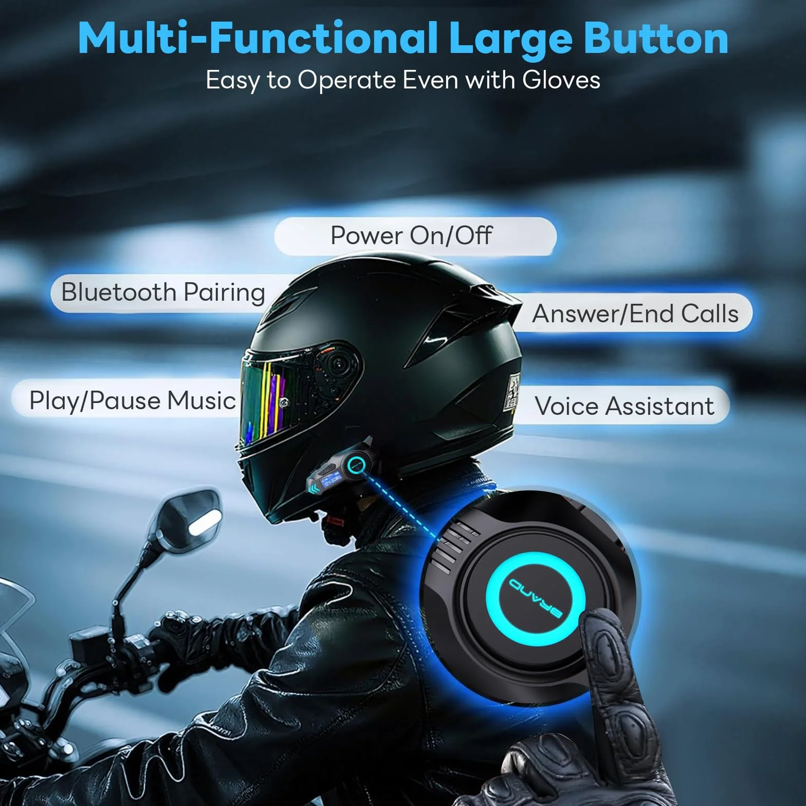 K09 Interfono Moto, Kit Vivavoce Moto Bluetooth 5.4, Sistema Comunicazione Duo Interfono Moto 500 m, Auricolare con Display Digitale/IPX8 Impermeabile/HIFI/FM (1 pz)