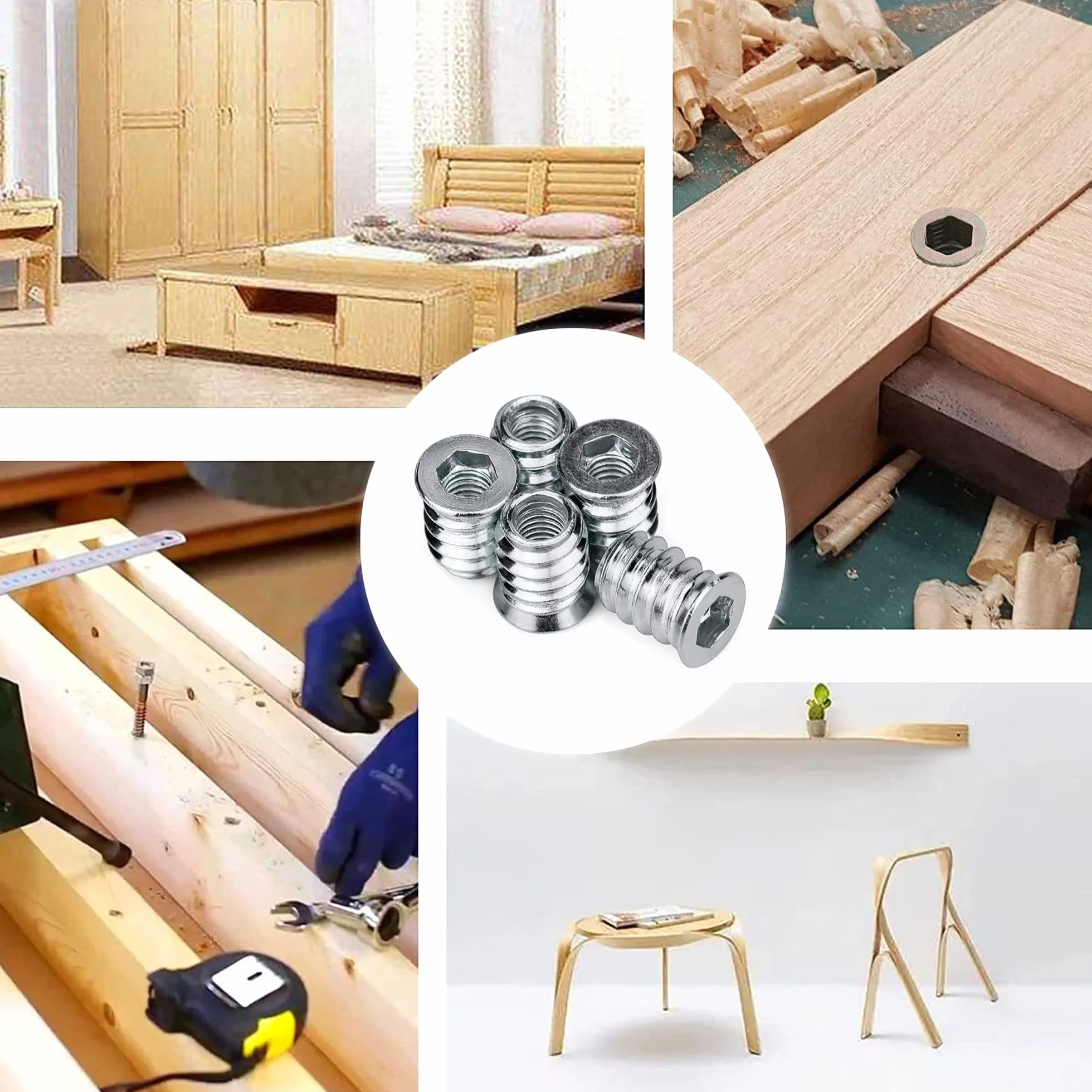 DOJA Industrial | Boccole Filettate per Legno | 40 Pezzi | 8 x 15 mm | Inserti Filettati | Rivetti Filettati Esagonali | Dadi esagonali in lega | Bussole Filettate | Inserti a Legna | Per Compensato