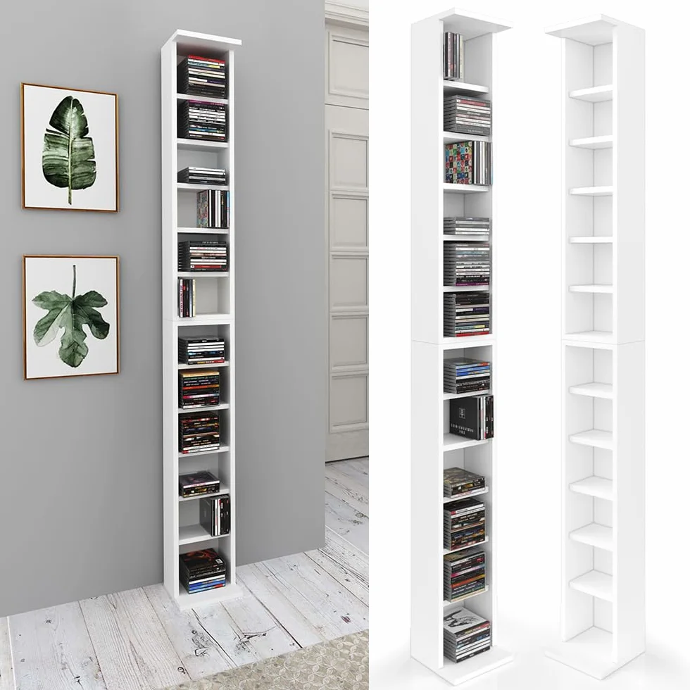 Vicco Scaffale porta cd, Bianco, 21 x 91.8 cm Set grande da 2