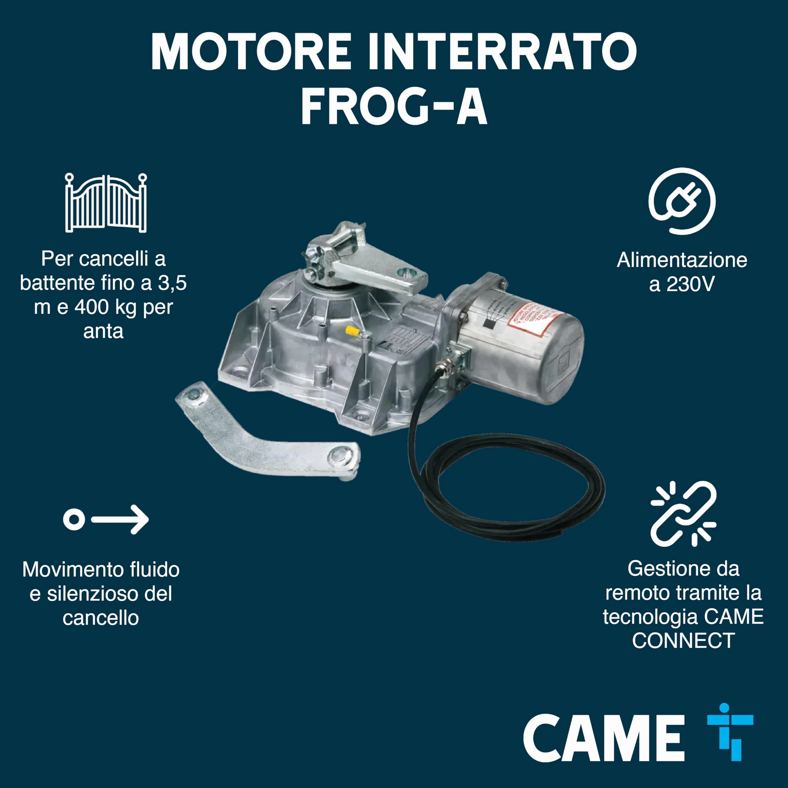 CAME Motoriduttore interrato FROG-A 230V irreversibile fermo anta chiusura regolabile per automazione cancelli battente 3,5 m 400 kg