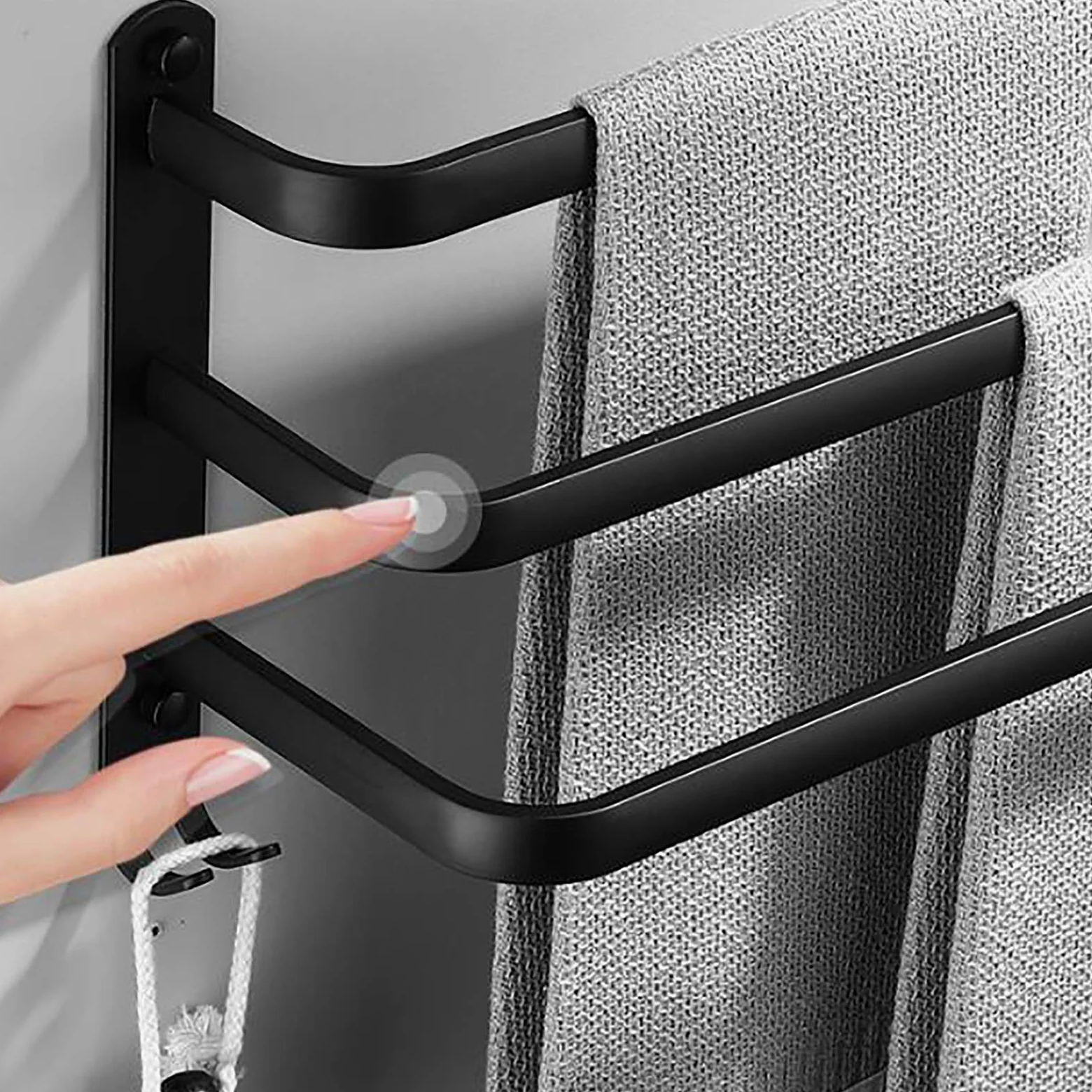 Portasciugamani da Bagno Nero a Parete, Portasciugamani da Bagno a Tre Strati, Portasciugamani in Alluminio Spazio Impermeabile e Antiruggine per Cucina, Doccia, Hotel/60Cm