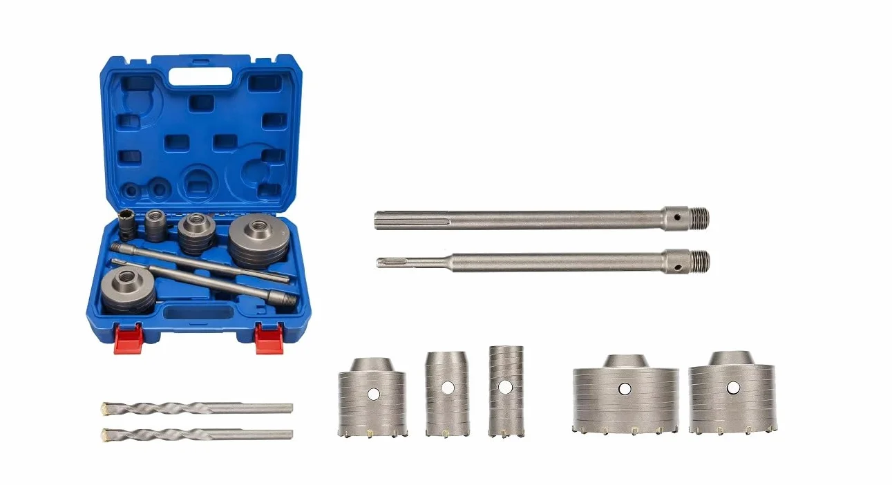 Set Seghe a Tazza per Calcestruzzo 9 Pezzi Carotatrici 30-100 mm Acciaio + Adattatore SDS Plus Max