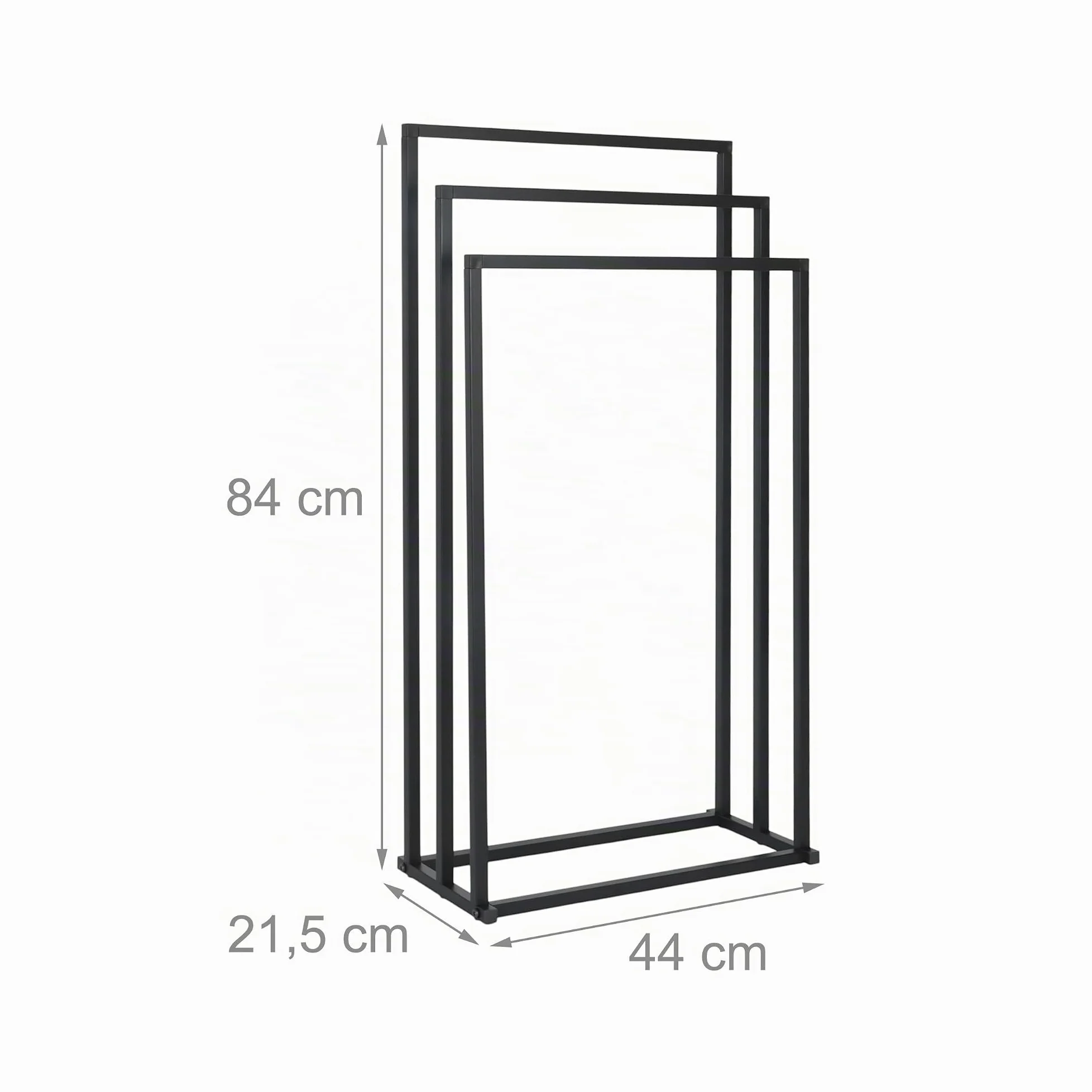 Relaxdays Portasciugamani, AxLxP: 84 x 44 x 21,5 cm, Metallo, 3 aste, da Terra, Bagno, Nero, da