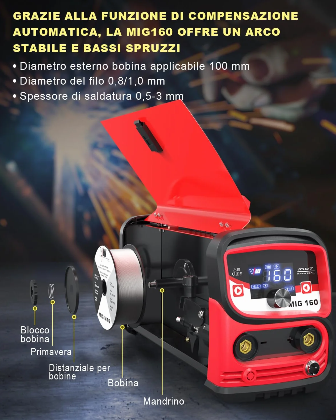 VECTOR WELDING Saldatrice a Filo Continuo MIG 160A 2 In 1 MIG/ARC IGBT Inverter