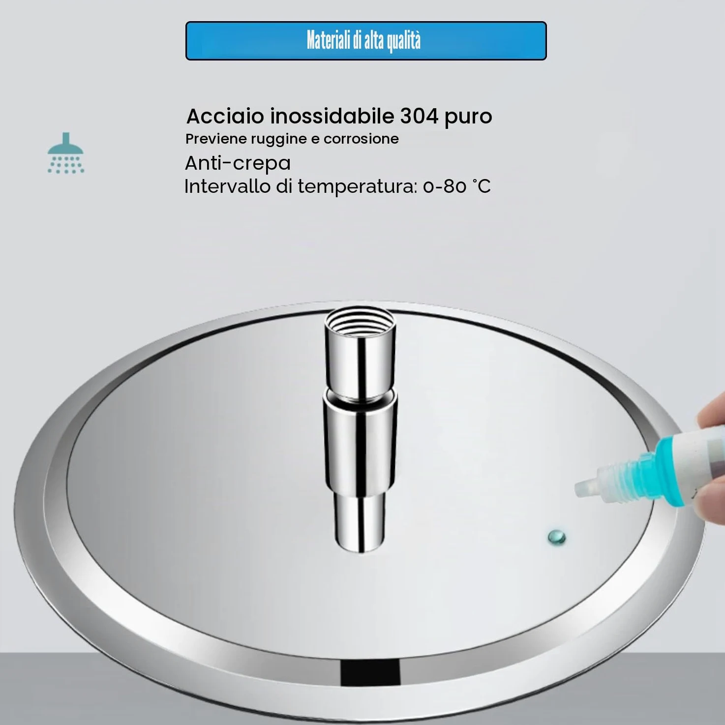 Soffione doccia a pioggia rotonda da 12 pollici in acciaio inox con ugelli anticalcare da 30 cm grande rotondo soffione a pioggia numero di ugelli: 144