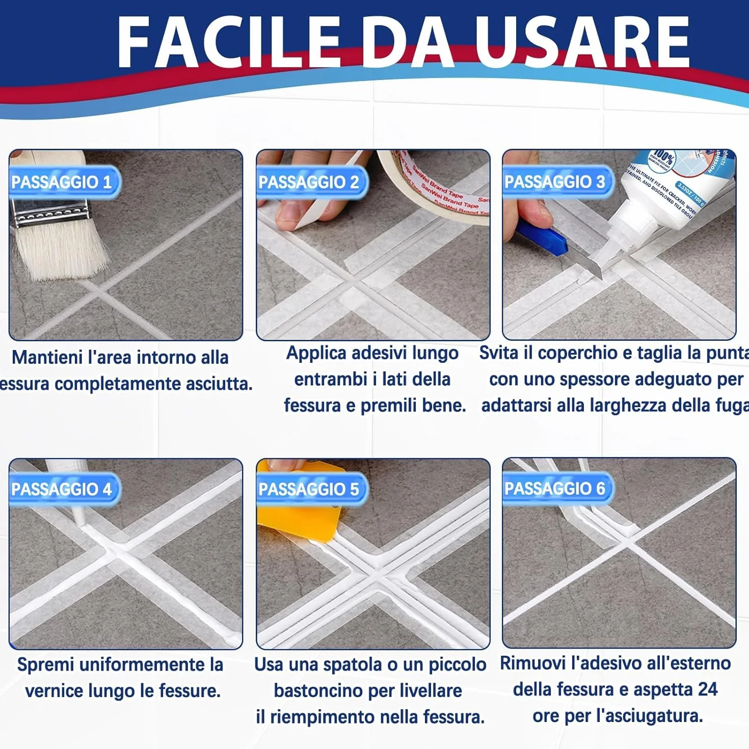 Riparazione Fughe Piastrelle Bianco, 2 Pack Kit Stucco per Piastrelle Bagno Doccia Pavimenti Pareti Cucina, Asciugatura Rapida