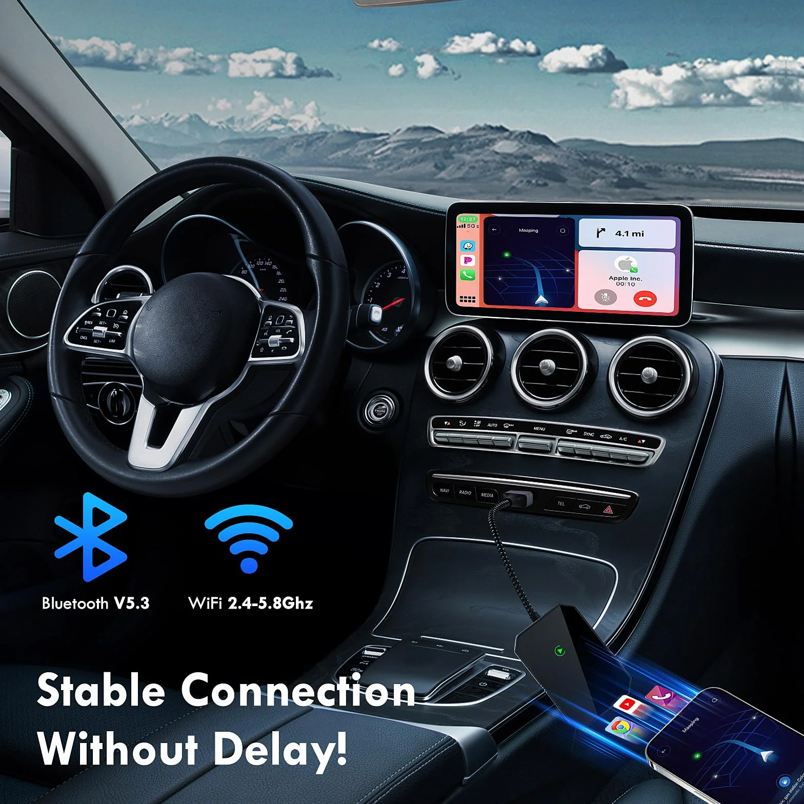 Adattatore Wireless CarPlay per iOS, Adattatore Wireless i-Phone Auto Converte CarPlay Cablato in Wireless, Plug and Play, USB C a A Dongle Wireless CarPlay Adatto per il 90% delle Auto