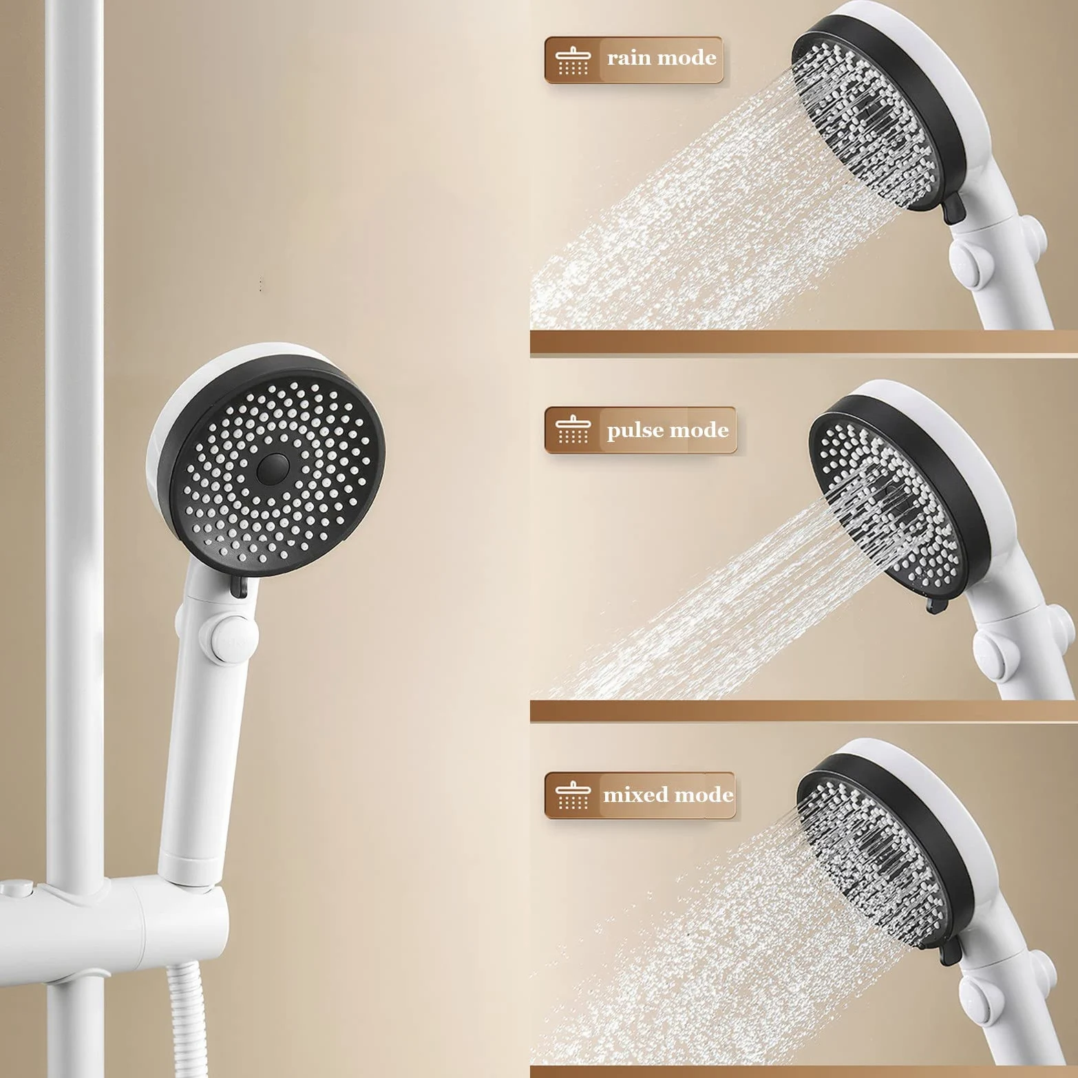 Sistema Doccia Bianco con Rubinetto a Parete, beccuccio per Vasca, Accessori per Il Bagno, soffione a Pioggia, doccetta a 3 modalità e doccetta per Bidet