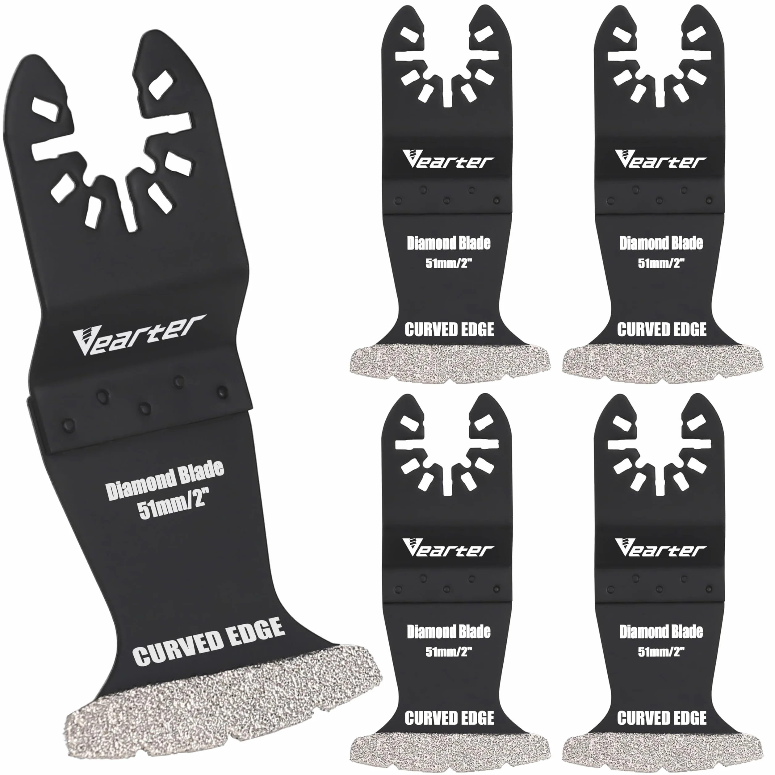 Lame per sega multiutensile Vearter da 5 pezzi, denti per utensili oscillanti diamantati, bordo curvo, accessori per utensili multifunzionali per piastrelle, malta, calcestruzzo, muratura