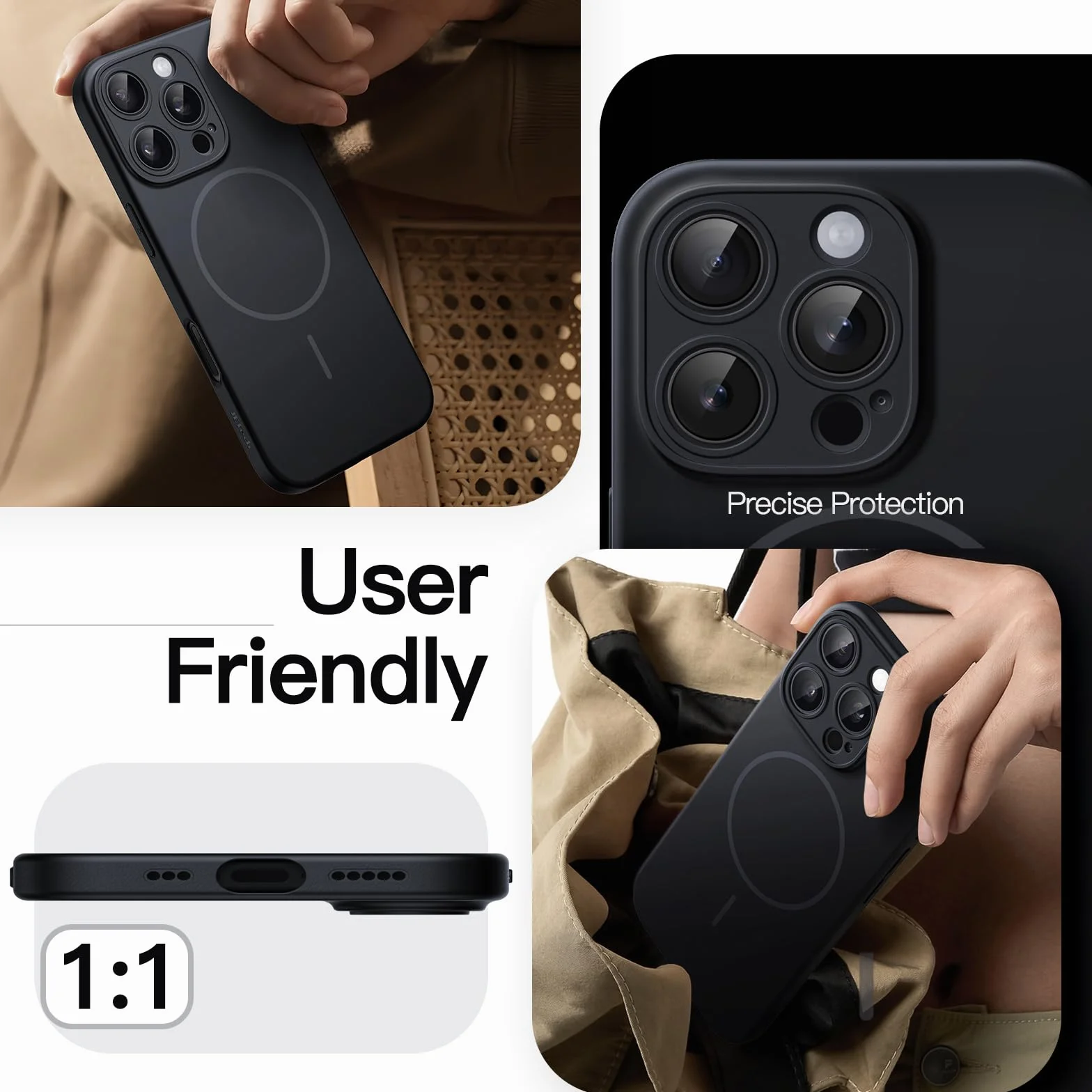JETech Cover Magnetica Slim per iPhone 16 Pro Max 6,9 Pollici Compatibile con MagSafe, Protezione Completa Lenti della Fotocamera, Custodia Ultra Sottile Leggera Finitura Opaca (Nero)