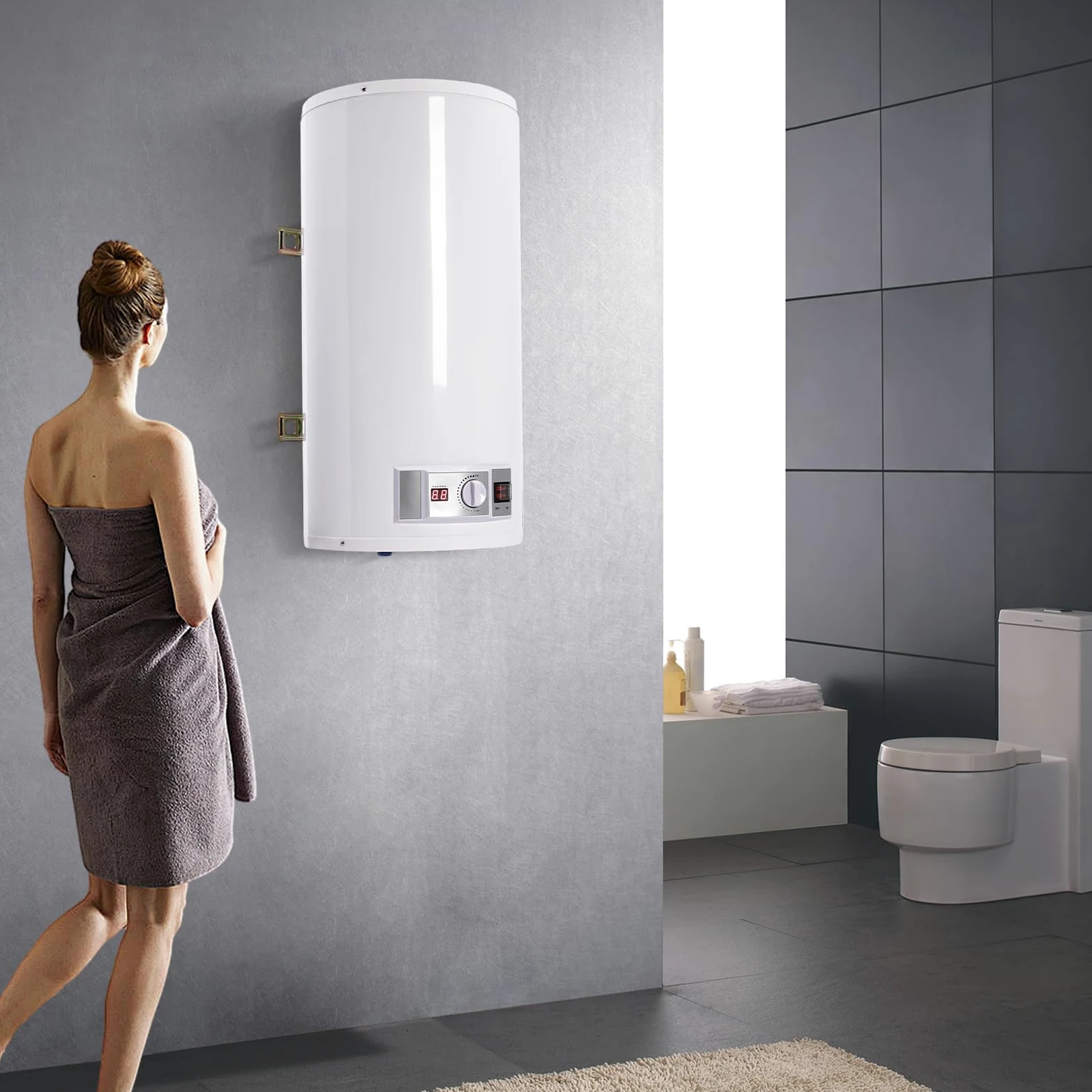 80L,Riscaldatore di acqua elettrico,Caldaia Hung Orizzontale Serbatoio Riscaldatore di acqua Riscaldamento, 30-75 ℃ Rapido Riscaldamento, Con Pre-Termostato, Su richiesta Scaldacqua Per Bagno 2KW