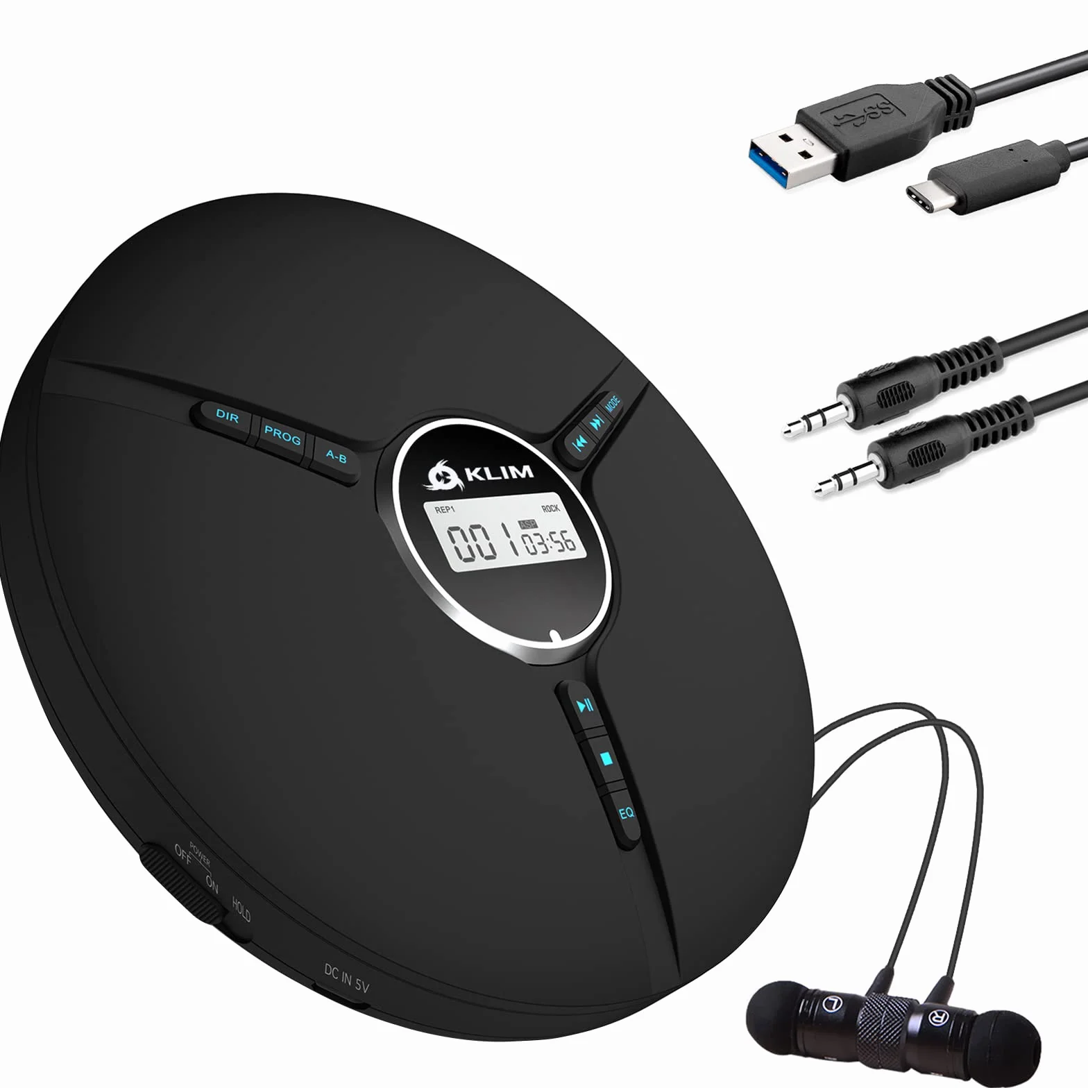 KLIM Discman – Lettore CD portatile con batteria interna ricaricabile + Auricolari KLIM Fusion – compatto, personale, compatibile con CDR, CDRW ed MP3, CD Walkman - NUOVO - Nero
