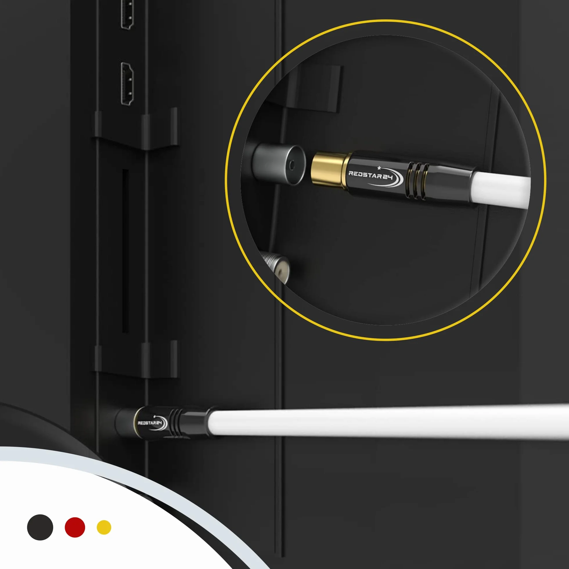 RedStar24 Cavo Antenna 1,5m Bianco - Maschio a Femmina IEC - Coassiale HDTV Premium per TV via Cavo | Compatibile Con TV, Radio, DVB-T/T2, DVB-C, DAB
