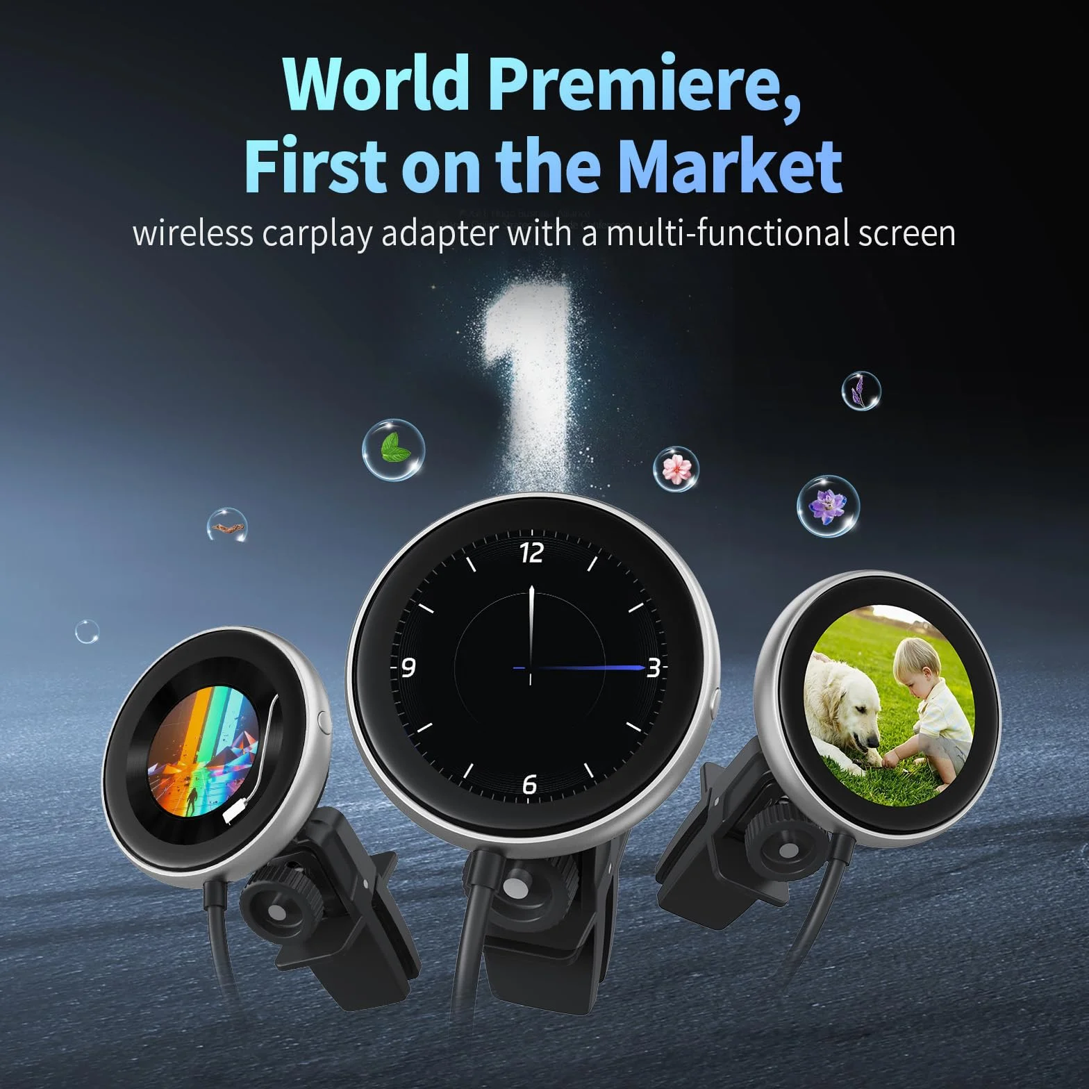 OTTOCAST Adattatore Carplay Wireless Clip, Dongle Wireless CarPlay Plug & Play con Display Elettronico può Mostrare Orologio Immagini Copertina di Album Musicali Compatibile con Auto con Wired CarPlay