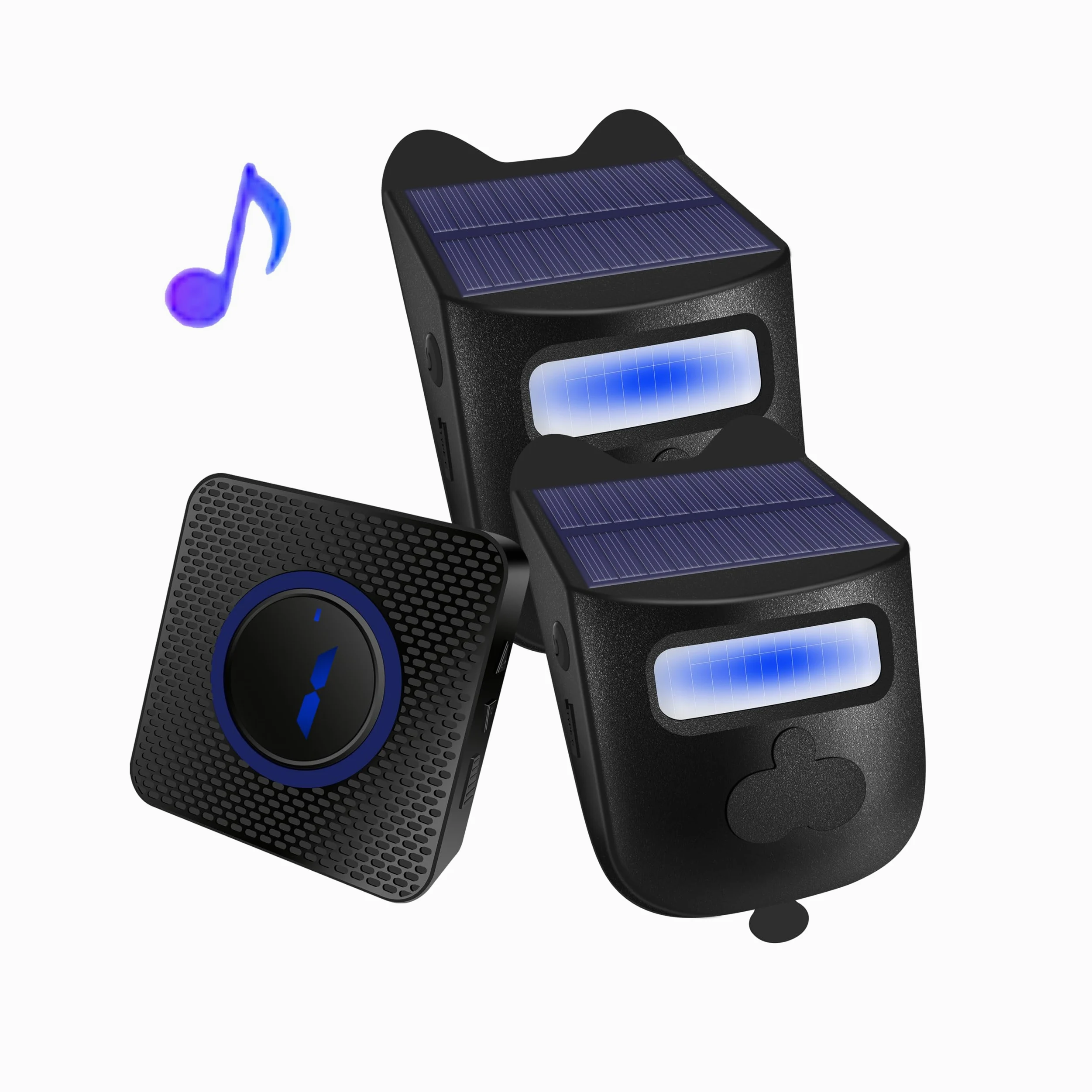 Allarme solare senza fili per vialetto esterno, resistente alle intemperie, rilevatore di movimento, campanello per porta, sistema di allarme di sicurezza fai da te (2 sensori e 1 campanello)