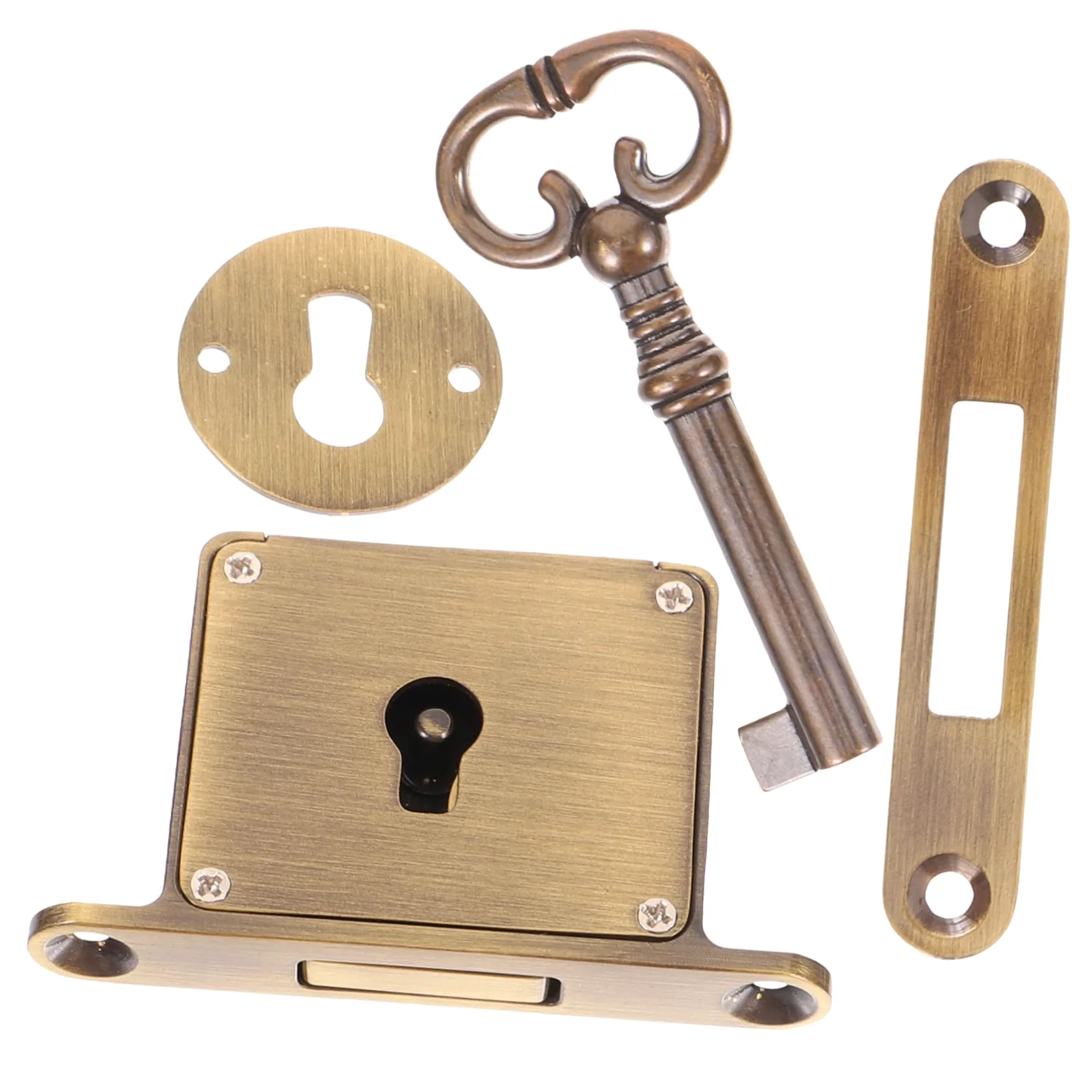 VILLCASE Serratura per Cassetto in Ottone Stile Antico, Antica Serratura per Mobili con Chiave, Protezione Contro Furto e Sicurezza per Archivi,