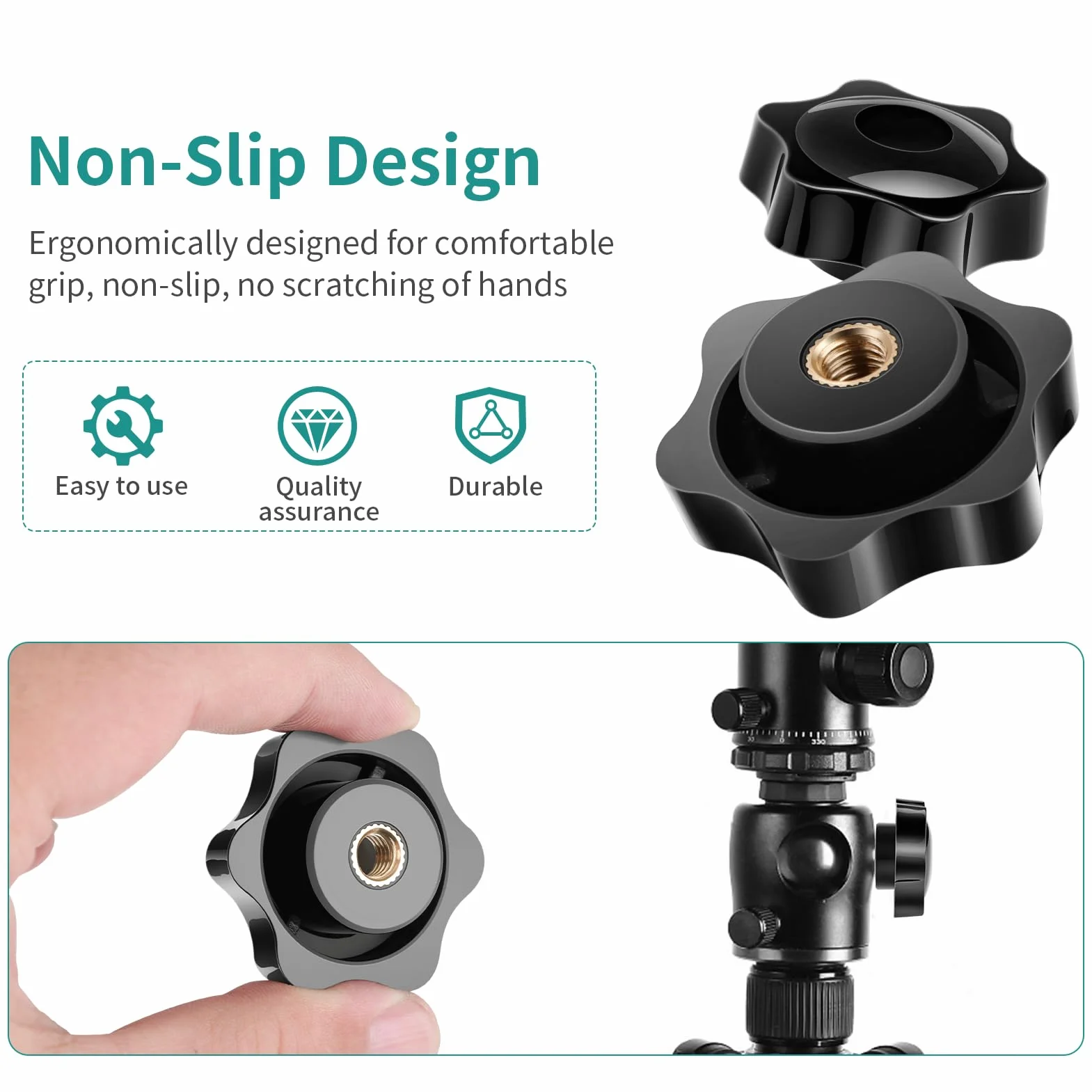 Manopola a Stella M6 M8 M10 Passante Testa Esagonale Filettata Femmina Maniglia Bloccaggio Vite Plastica Nera