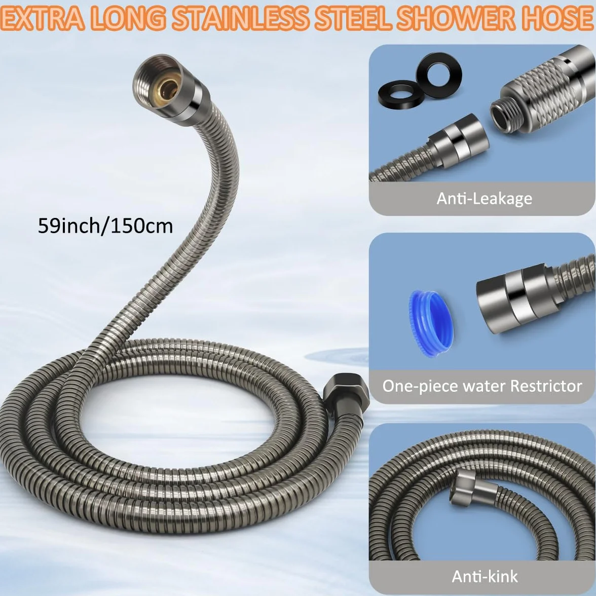 REETEE Soffione Doccia ad Alta Pressione, Doccino per Doccia con Filtro, 5 Modalità Spray Soffione Doccia Anticalcare, Shower Head con 1.5 M Tubo (grigio)
