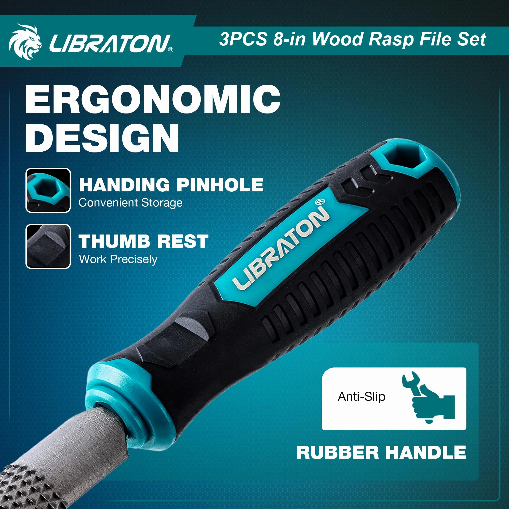 Libraton Set di Raspe per Legno 3 Pezzi, Lime Multiforma Acciaio Carbonio 200mm per Falegnameria
