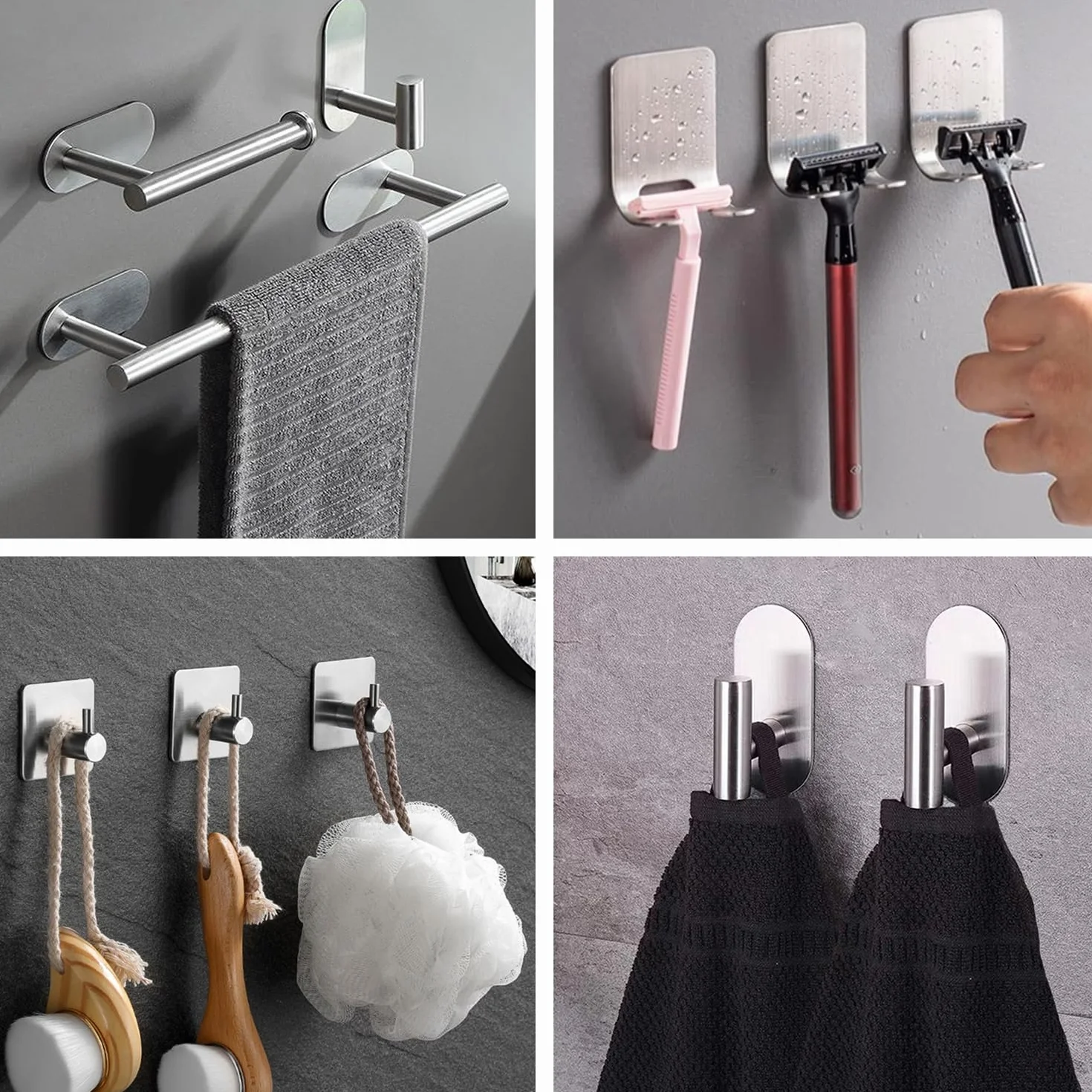 Set portasciugamani da bagno 9 pezzi argento installazione senza fori