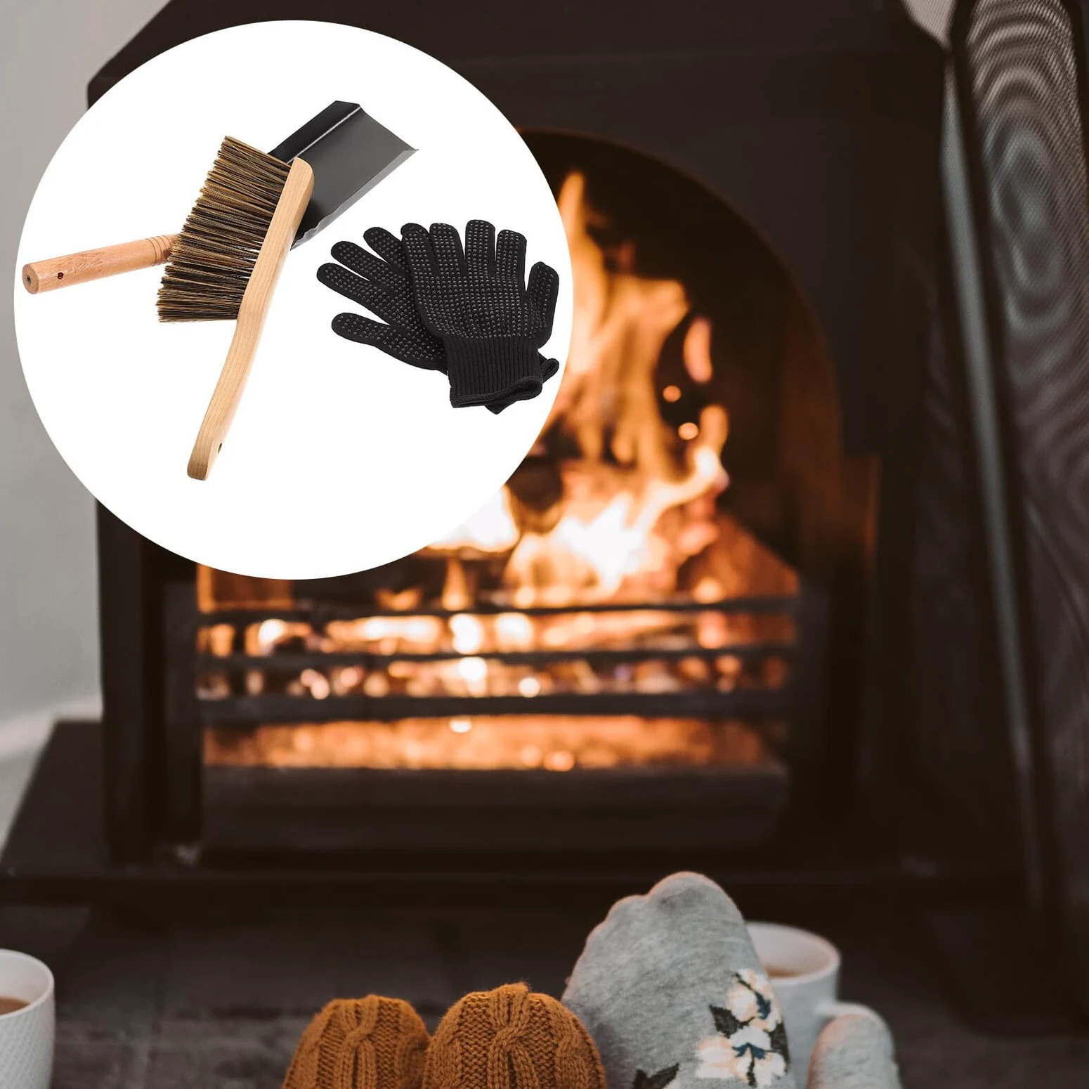 Mobestech Set Pala per Pulizia Stufa e Caminetto in Ferro Spazzola in Legno, Multiuso per Cenere Carbone e Detriti, Accessorio per Manutenzione Riscaldamento Casa