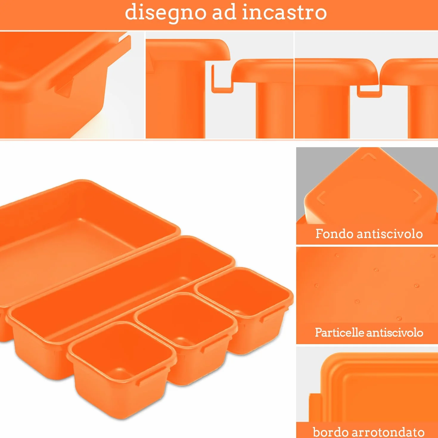 Organizer Cassetta Attrezzi 45 Pezzi con Cassetti, Scatole Portaoggetti Plastica per Viti Minuteria e Carrello - Arancia