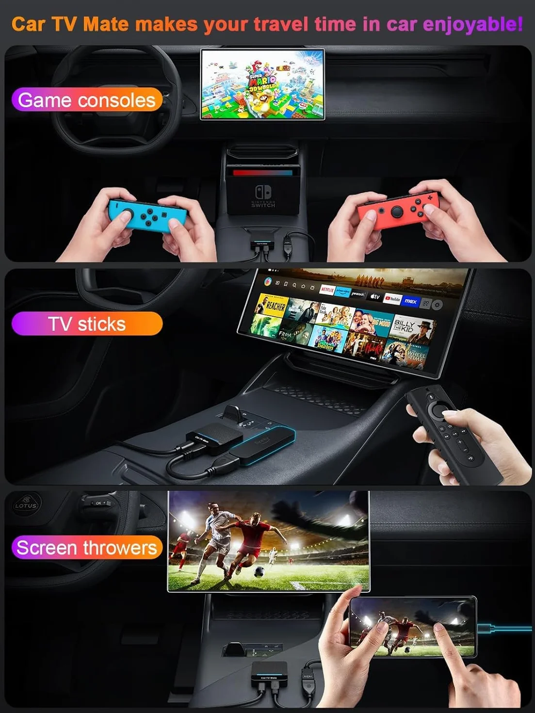 Car TV Mate 2025 Adattatore wireless CarPlay integrato, convertitore Fire TV Stick per auto Plug & Play, stabile, veloce, nessuna latenza, adattatore multimediale HDMl con CarPlay cablato di fabbrica