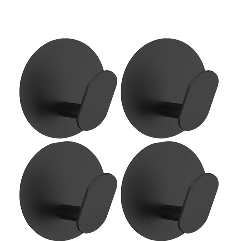 Gancio adesivo in acciaio inossidabile per porta a muro, chiave, appendiabiti, gancio per bagno, accappatoio, porta asciugamani, organizer per mensola, attrezzatura da cucina, nero, 4 pezzi, 1