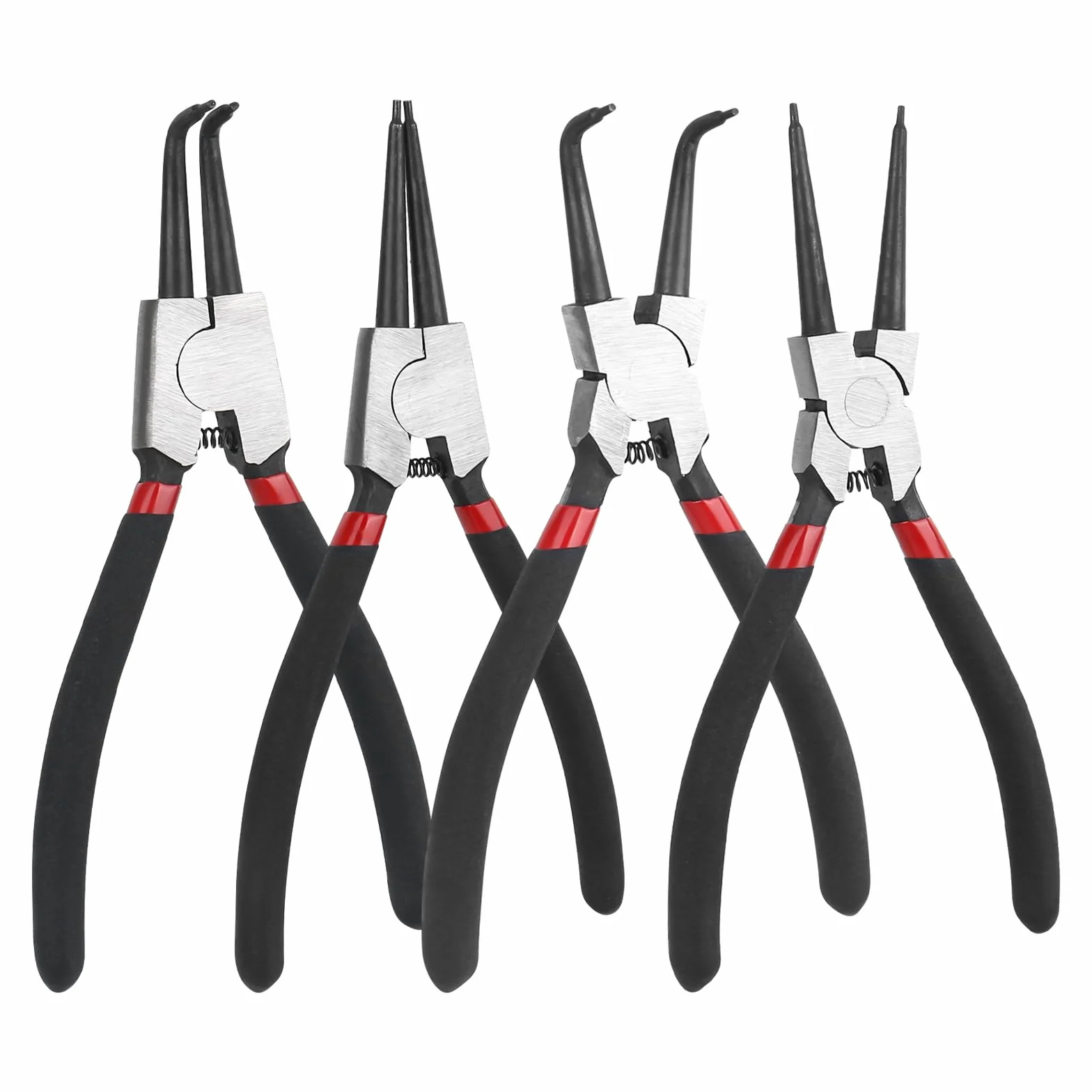 Set di 4 pinze per anelli elastici 180 mm dritte e angolate con borsa