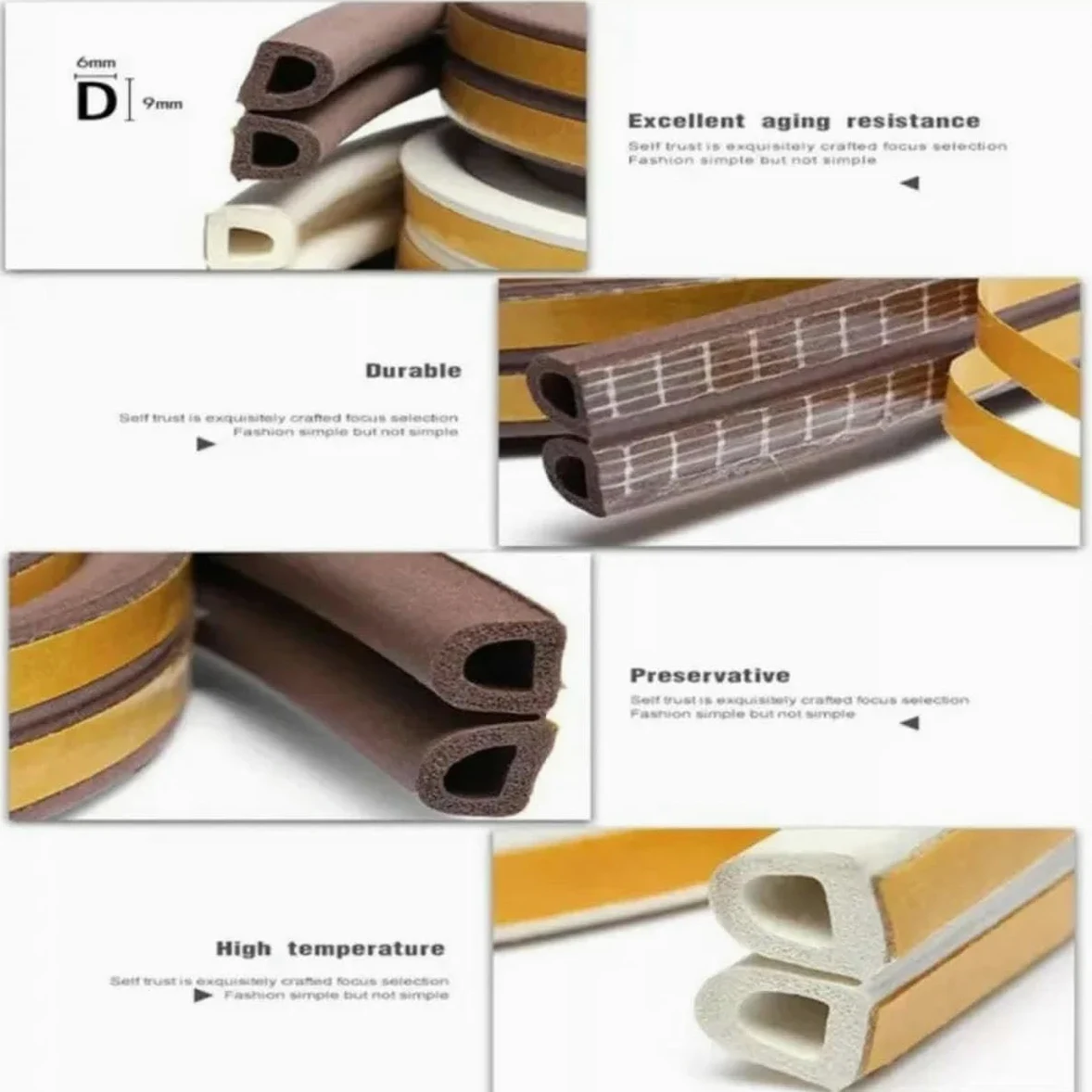 Tipo I/D/E Striscia Sigillante in Schiuma per Porte e Finestre Striscia Adesiva Autoadesiva per Isolamento Acustico Striscia Antifurto per Telaio della Porta Antivento-Grigio 14-12-12M