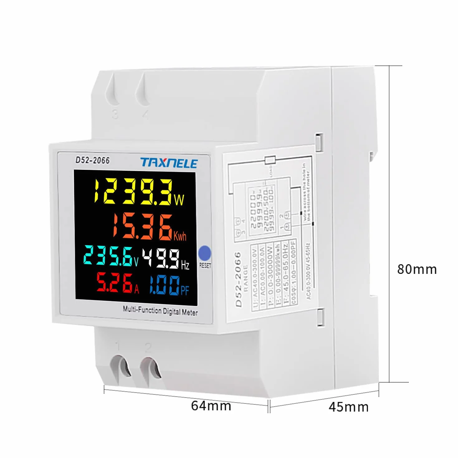 Misuratore di energia monofase Tester Monitor di utilizzo dell'elettricità 6 in 1 Multimetro AC 40-300V 100A Voltmetro Amperometro Watt Kwh Frequenza Misuratore di potenza 230V (TA incorporato)