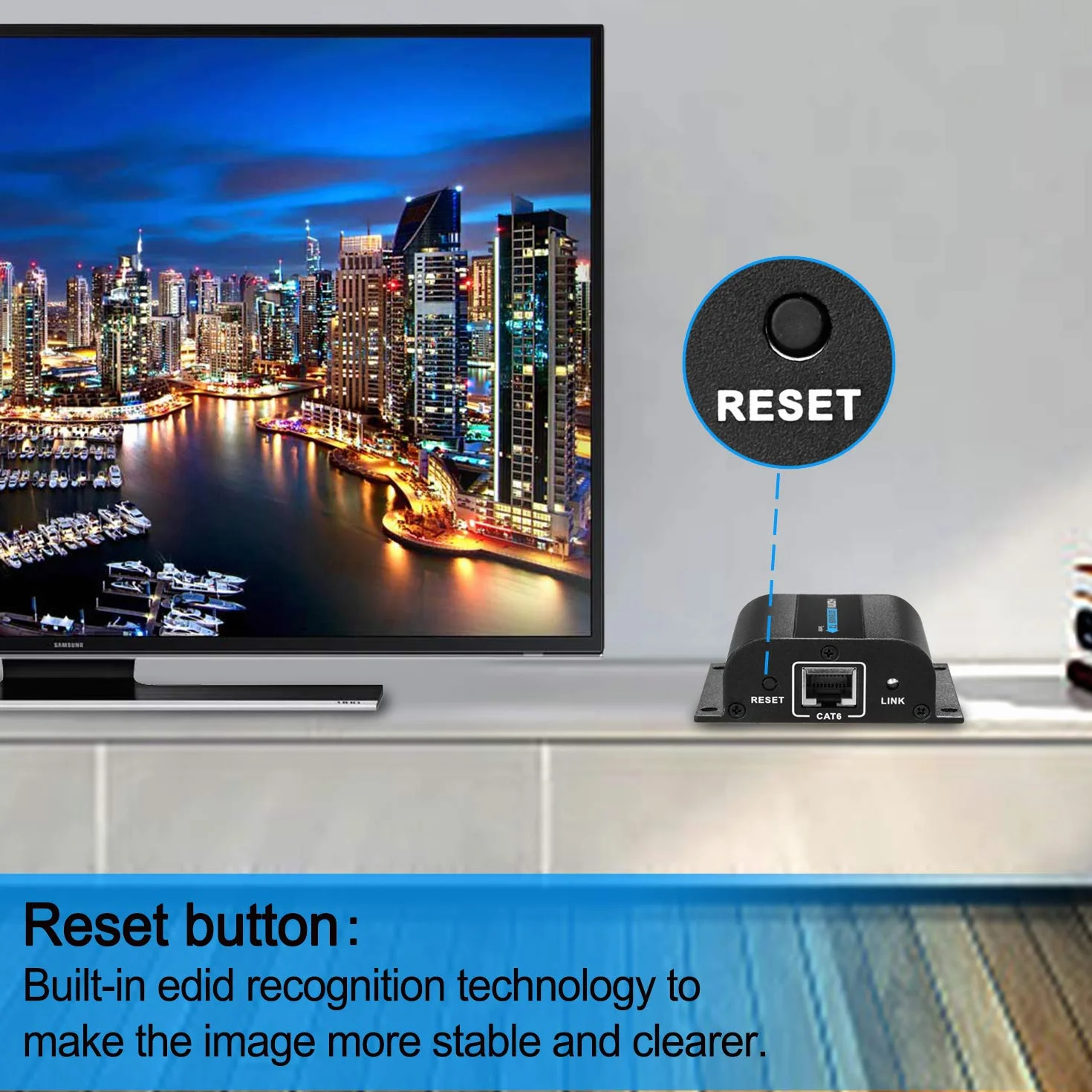 AGPTEK 1080P Estensore HDMI su CAT6/7/8 fino a 60m a 1080p, supporta Deep Color, 3D con telecomando IR (LKV372A)