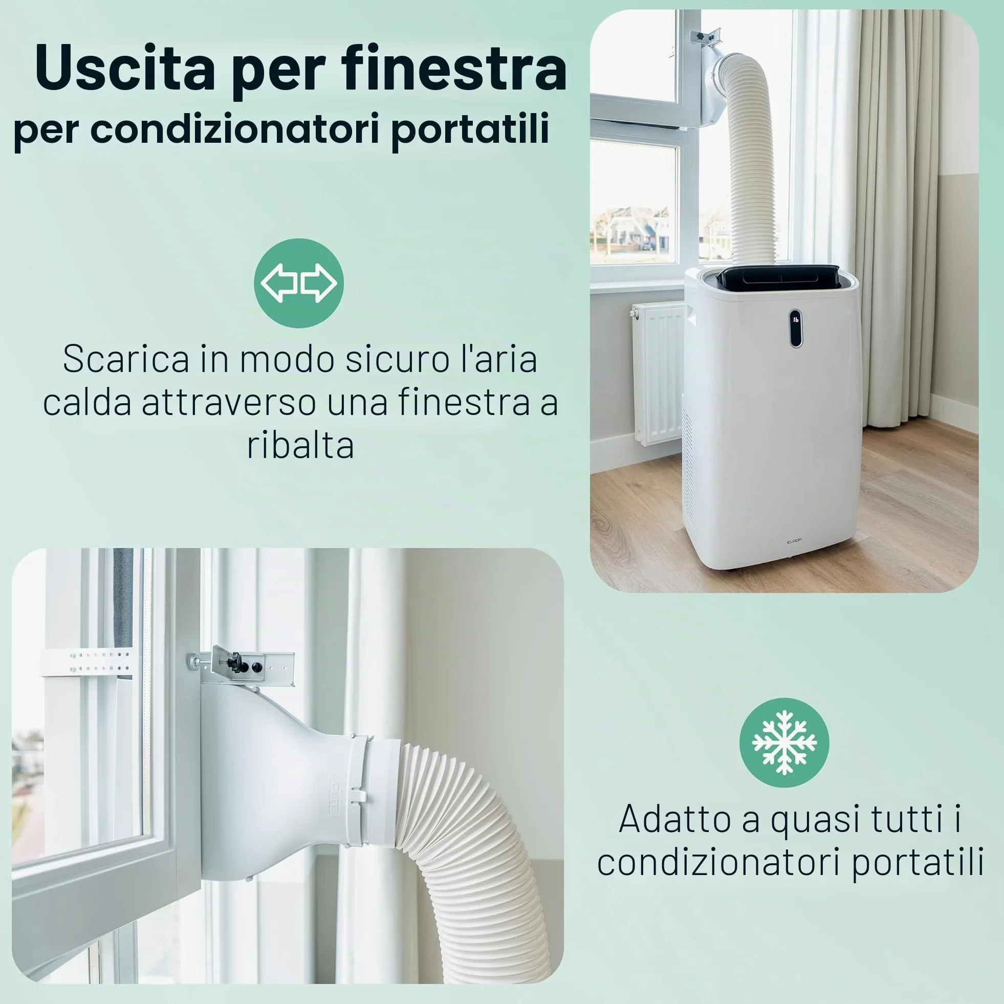 Eurom Window Way Out | Guarnizione per finestra per climatizzatori mobili | Adattatore accessorio per il tuo climatizzatore portatile | Hot Air Stop adattabile universalmente - installazione rapida