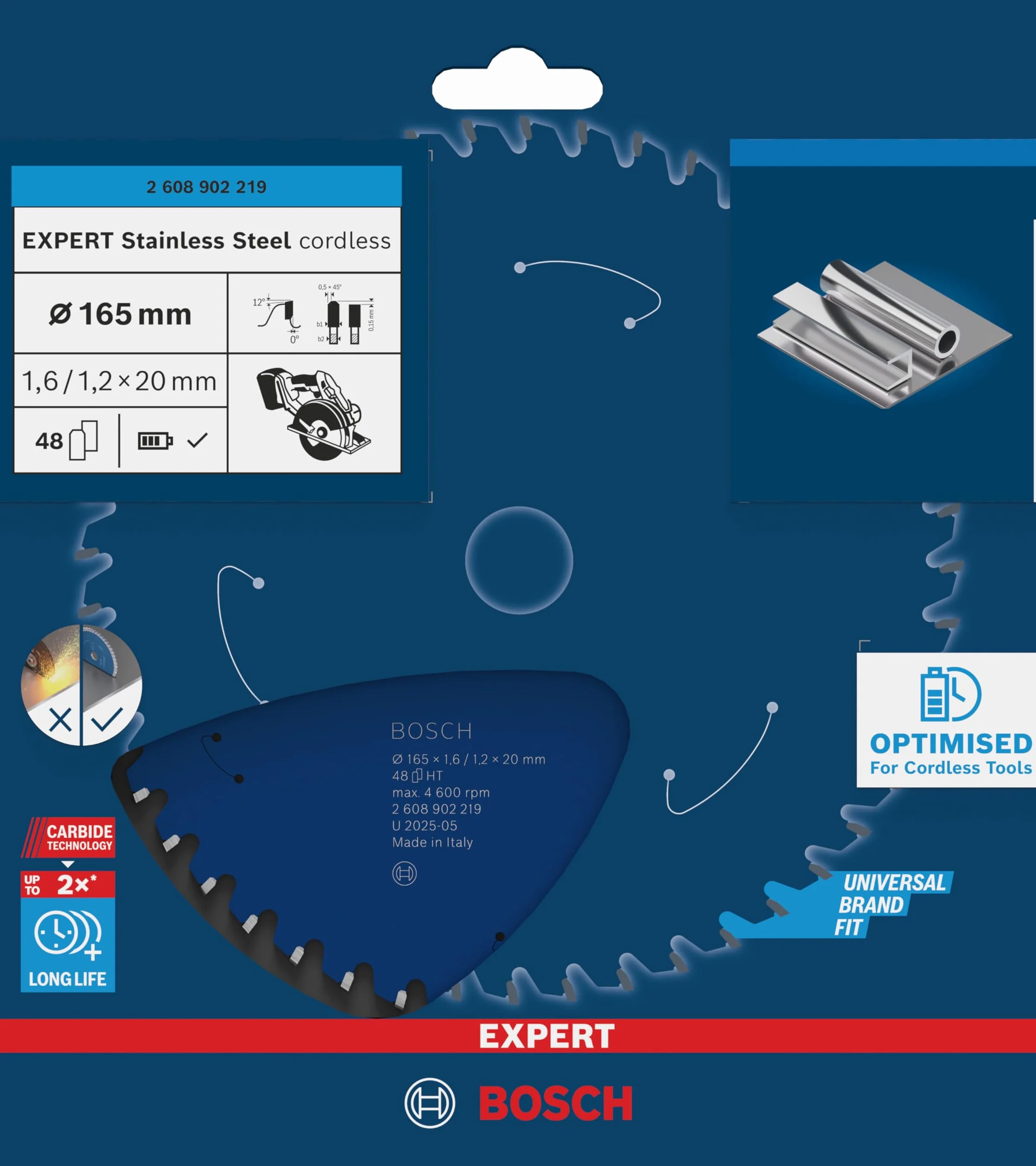 Bosch EXPERT Stainless Steel lamina per sega circolare cordless Ø mm Professional Accessorio Corona a secco a batteria