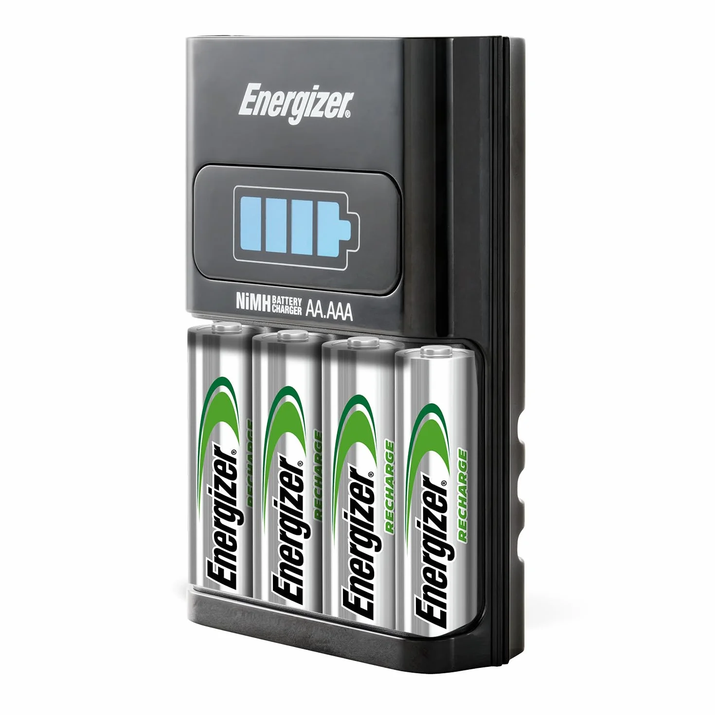 Energizer Carica Batterie Ricaricabili AA e AAA NiMH - Include 4 Pile AA 2300 mAh - la ricarica completa in 1 ore - funzioni di spegnimento di sicurezza automatico