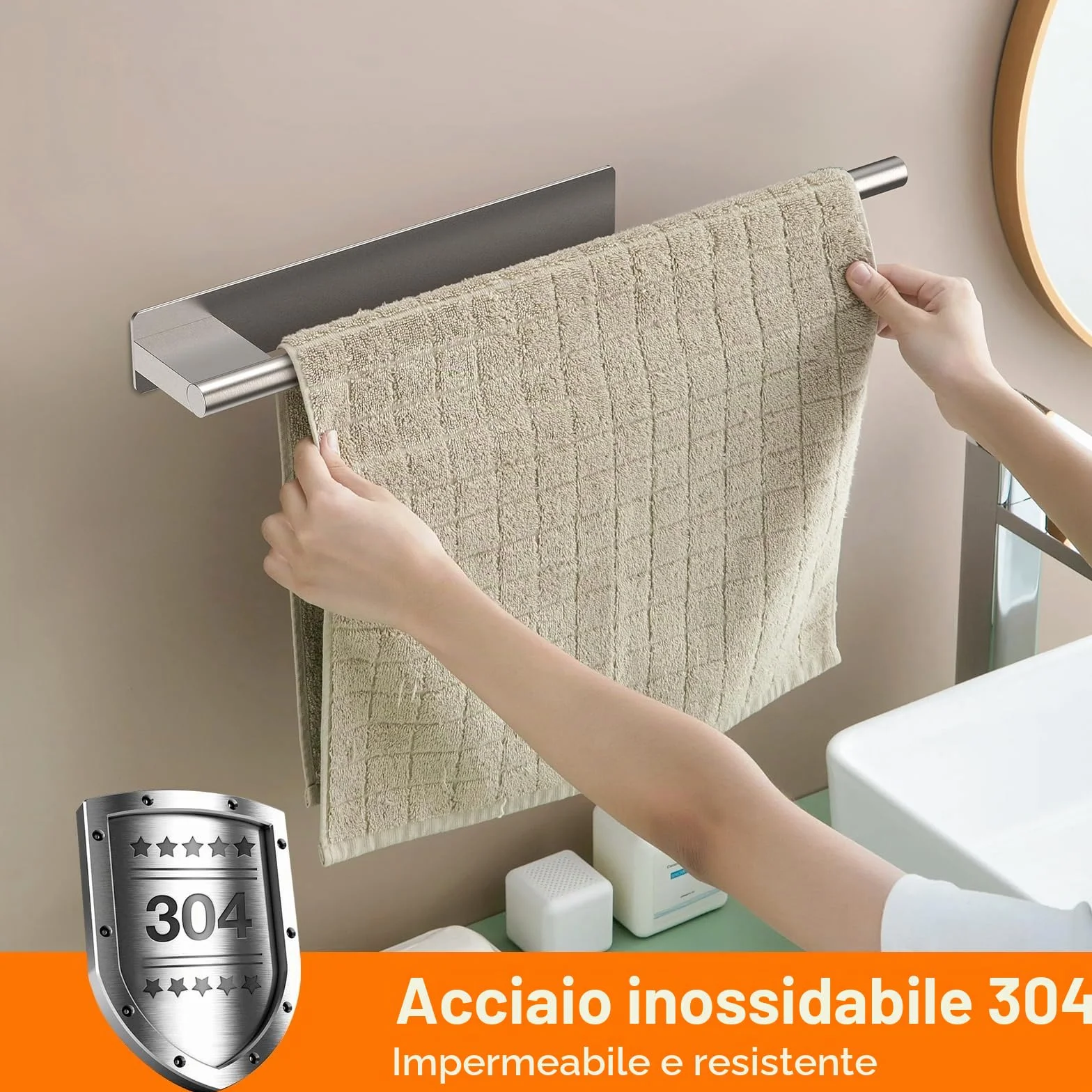 Ibergrif M34453A Portasciugamani Adesivo 39CM Acciaio Inox Spazzolato