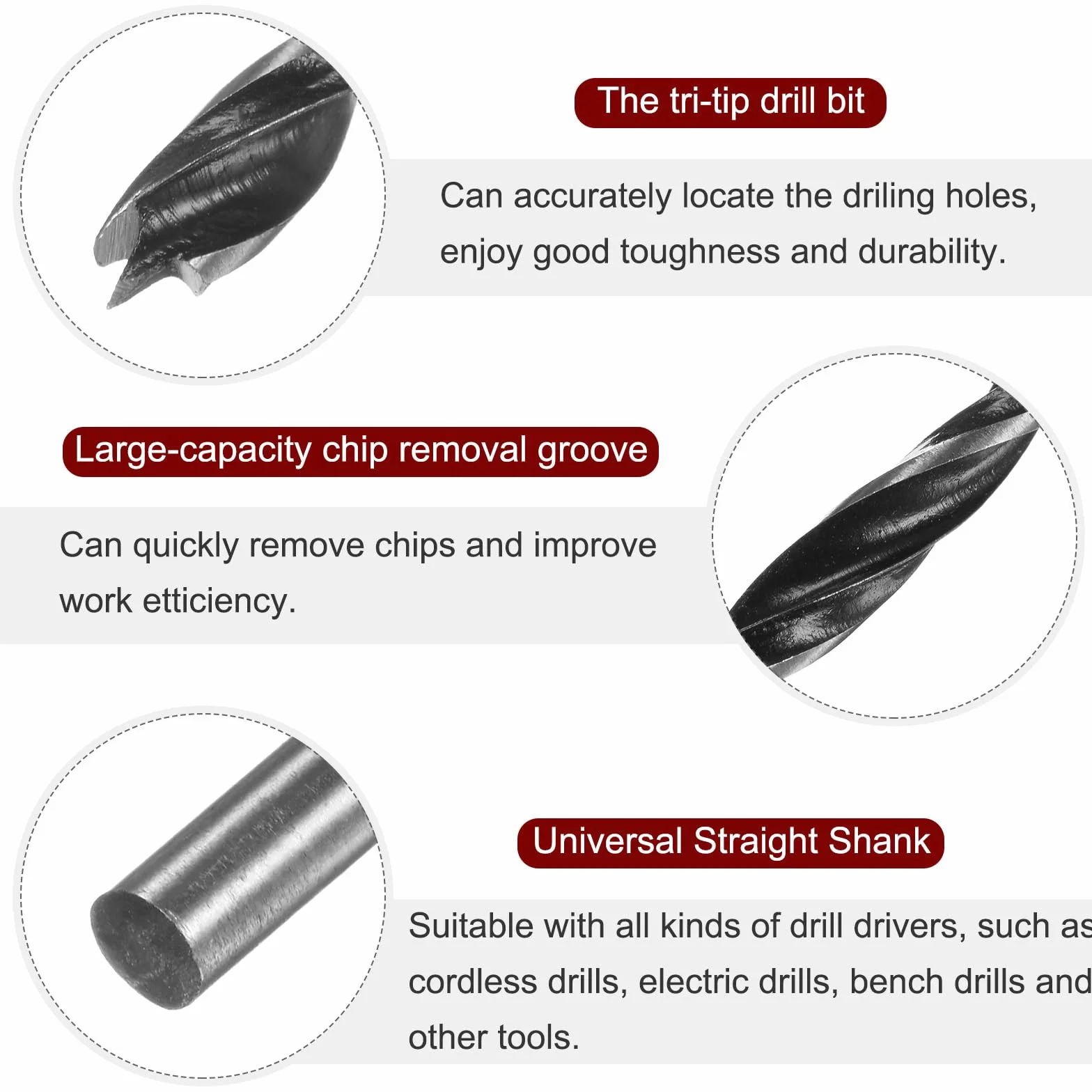 QUARKZMAN Trapano Brad Point 3,5mm 9/64" Acciaio Tondo Shank 1,4" Profondità Foratura Legno Carpenteria Plastica Gomma