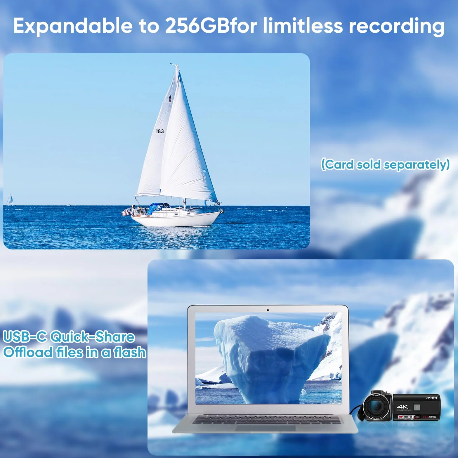 ORDRO Videocamera 4K, Camcorder 64MP 18x Zoom Digitale, Visione Notturna IR, Luce di Bilanciamento, Schermo Rotante 3.0" 270°, Videocamera per Vlog YouTube con Treppiede e 2 Batterie