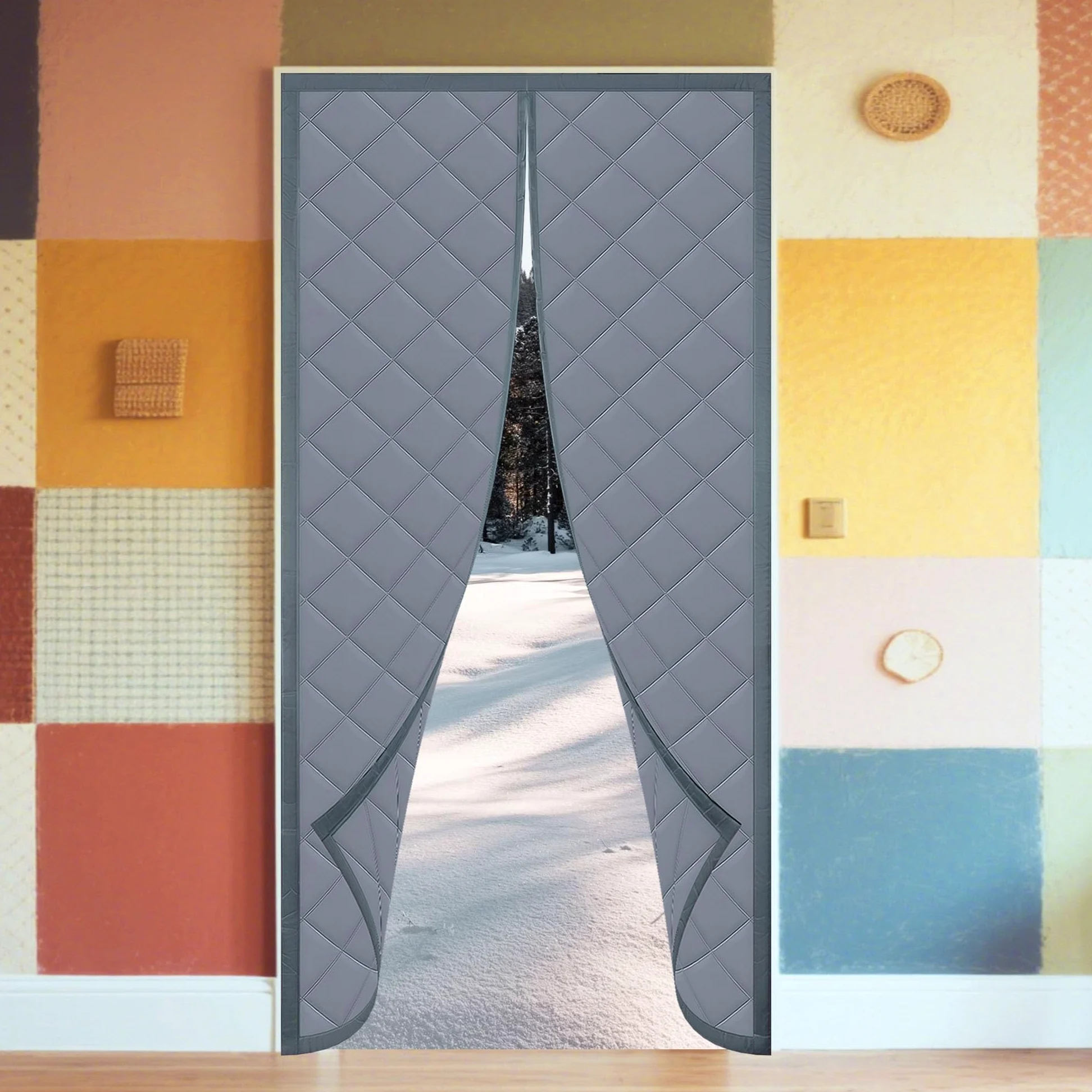 Tenda Termica Isolante 75 x 240 cm Blocca L'Aria Fredda, Riduce Rumore, Risparmio Energetico Tende Termica Magnetica per Porte per Balcone Soggiorno, grigio argento
