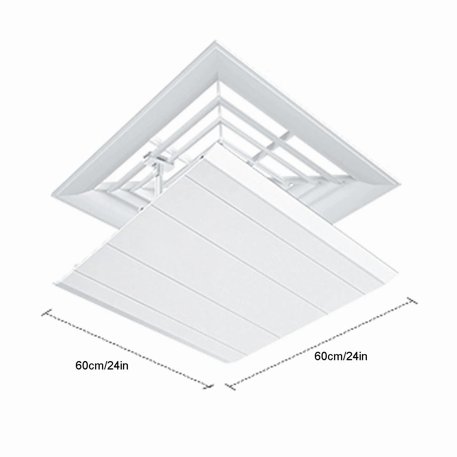 Piastra di guida per deflettore dell'aria da soffitto, deviatore quadrato per ufficio, deviatore regolabile per bocchetta dell'aria bianca (60 x 60 cm)