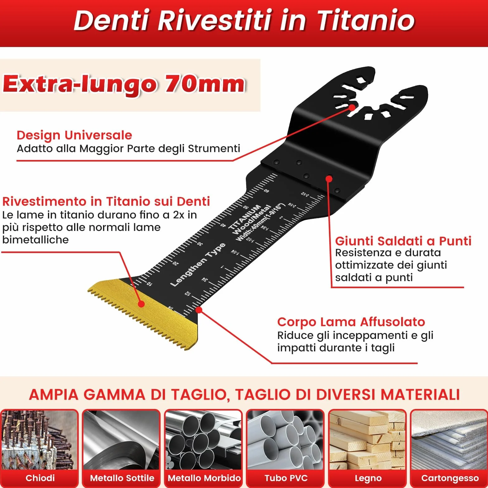 10Pezzi Titanio Lame Utensile Multifunzione Accessori per Utensili Oscillanti Lame Multifunzione Compatibili con DeW Makita Rockwell Bosch Milwaukee (10pz)